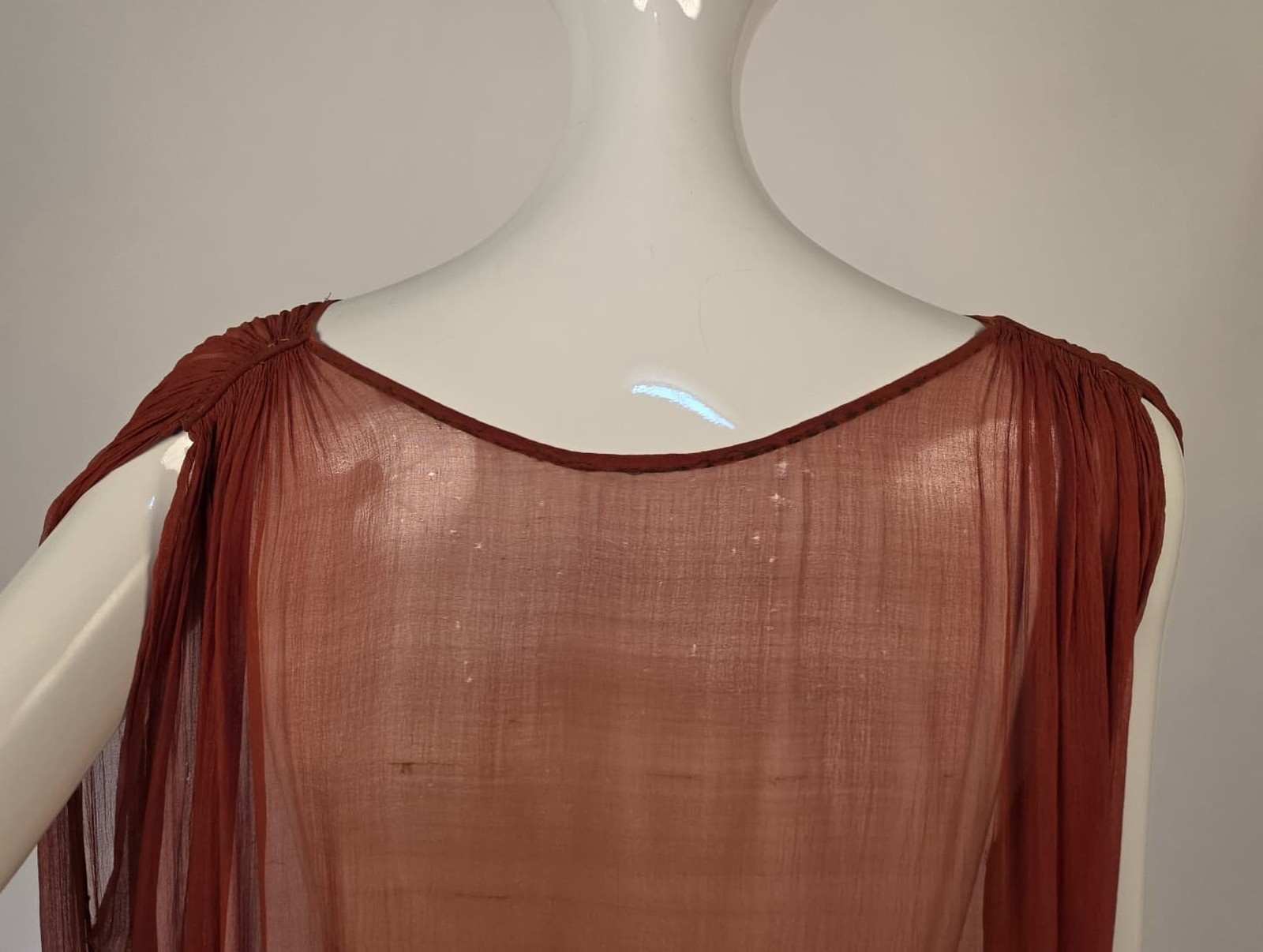 FLAPPER 1920’S RUST RED SHEER SILK CHIFFON DRESS W STAR GOLD LAME BROCADE DETAIL
