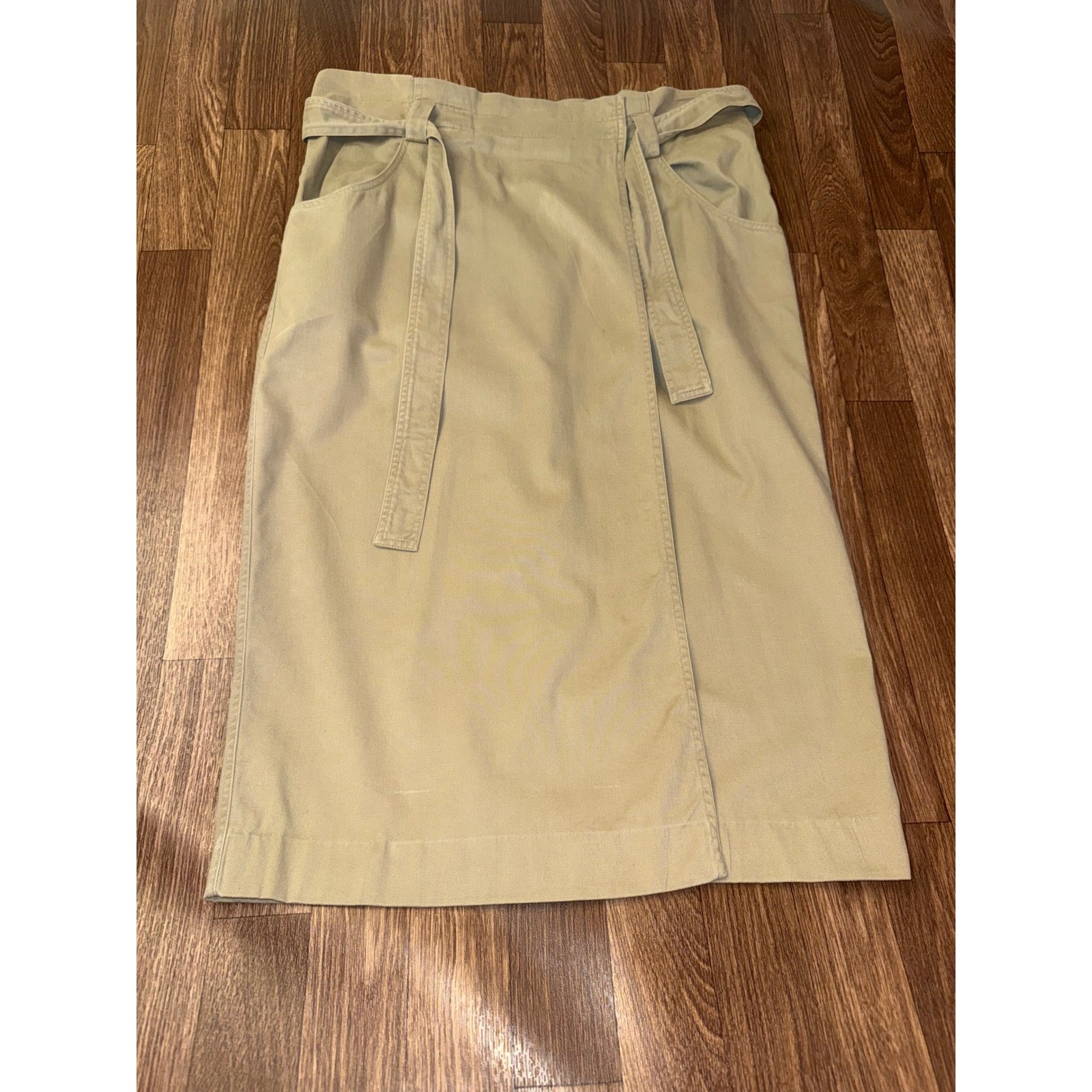 Vtg 90s DKNY JEANS Khaki Wrap Skirt Size 12 ILGWU Union Made USA Canvas Midi⁠