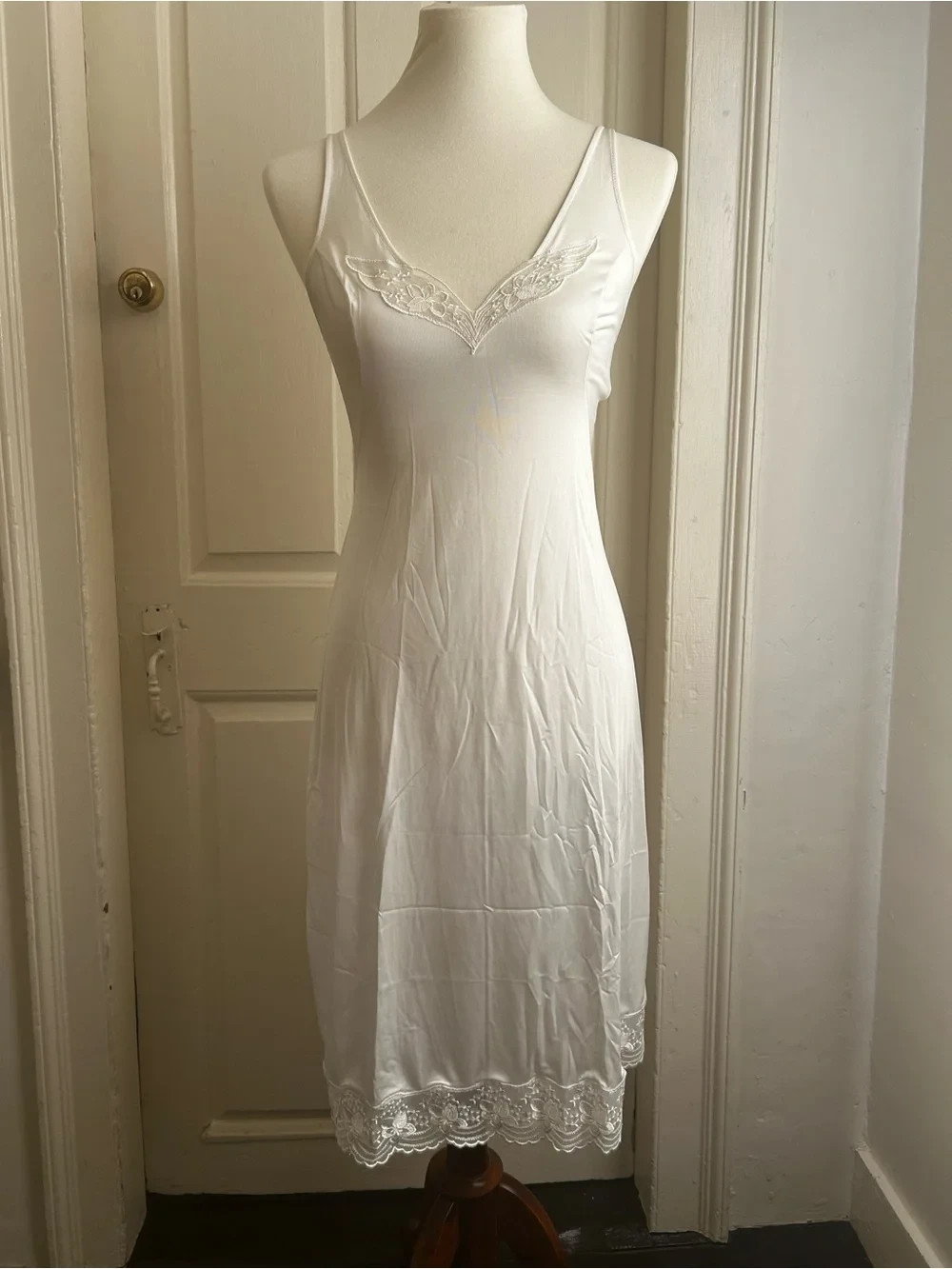 Vintage White Nylon Lace Trim Slip Dress Cottagecore Bridal XS/XXS Valisère