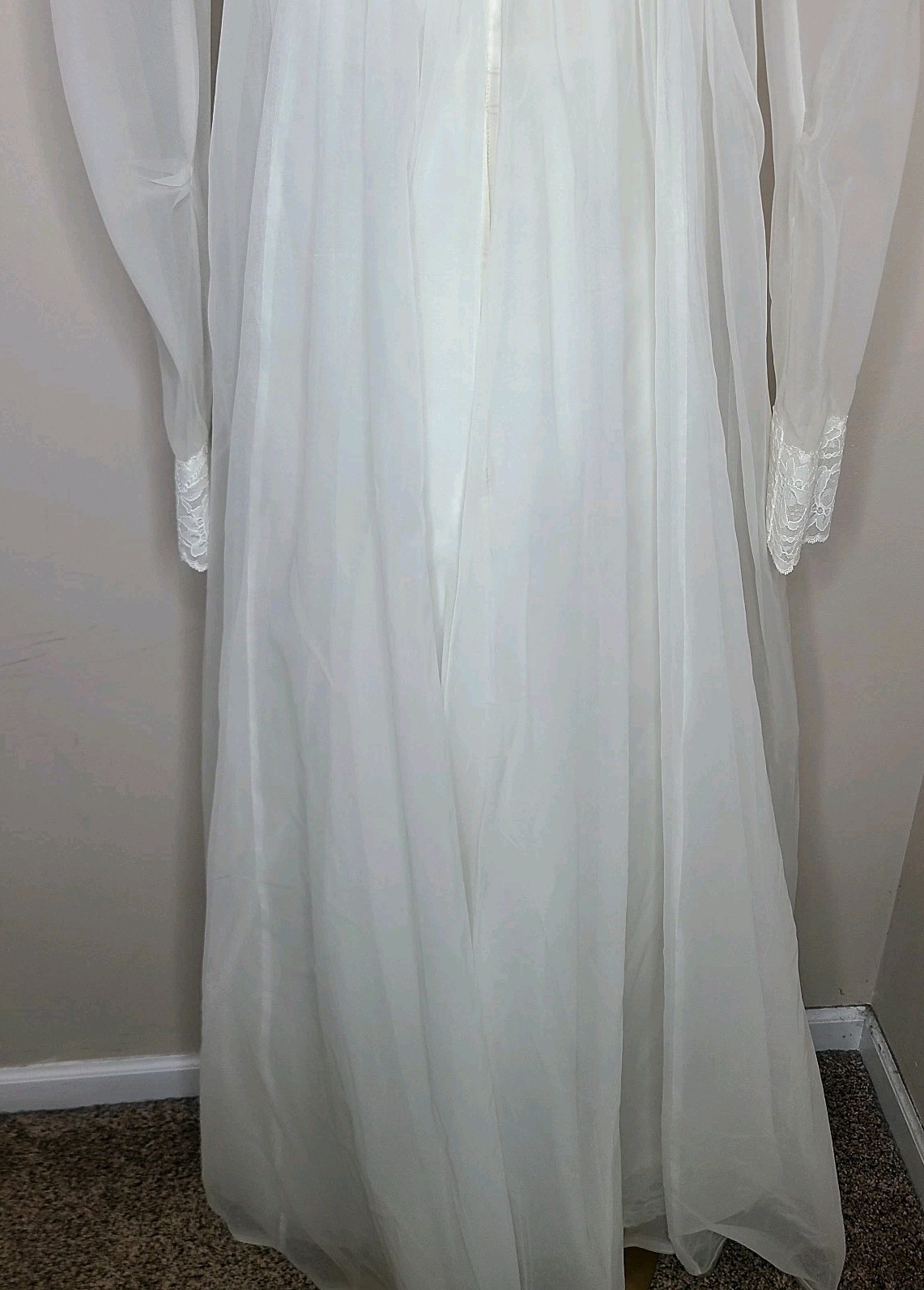 Vintage Union Made 60s Prairie Lace Sequin Empire Waist Wedding Dress Ivory