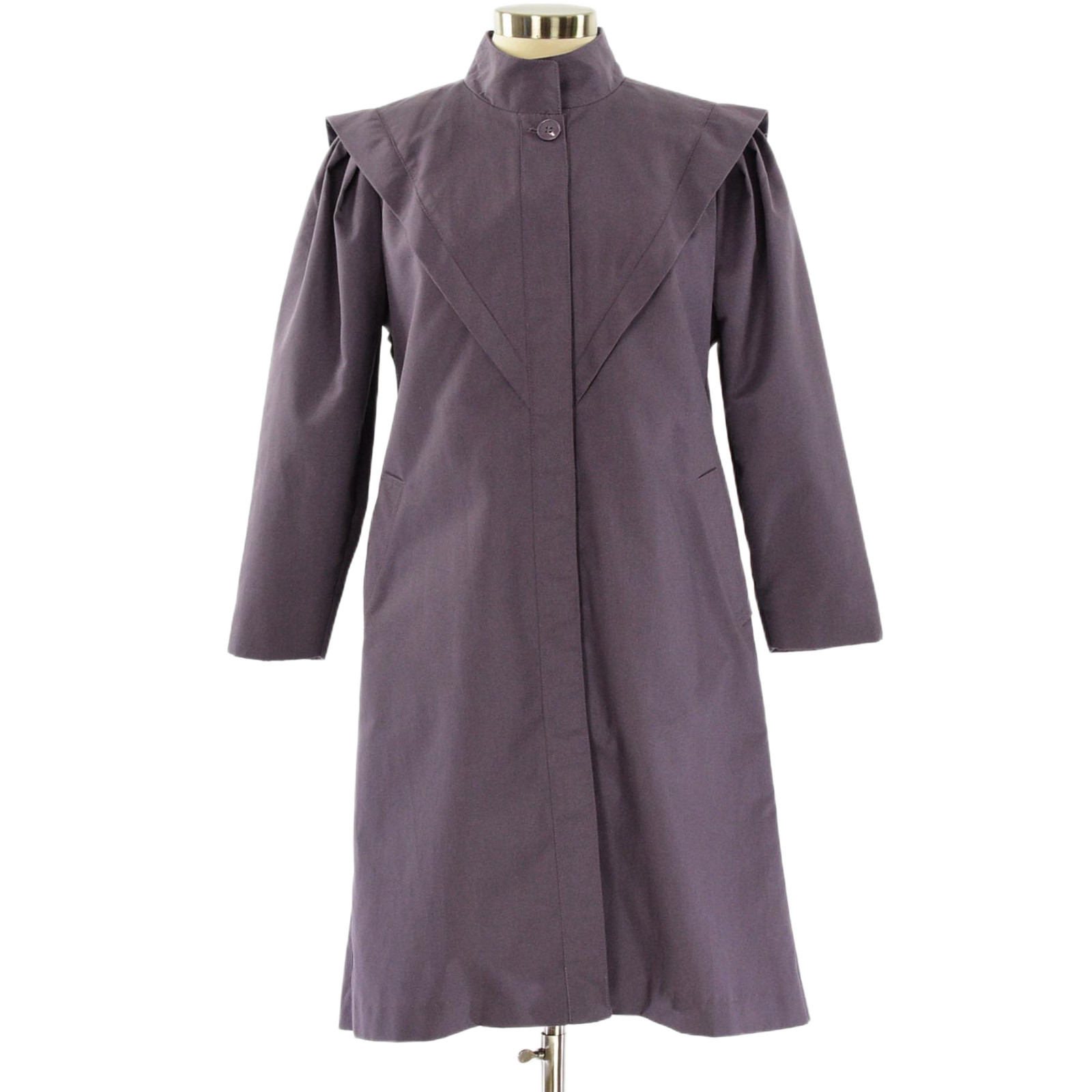 80s Vintage Misty Harbor Purple Trench Coat Womens M Puff Sleeve Rain Jacket 8