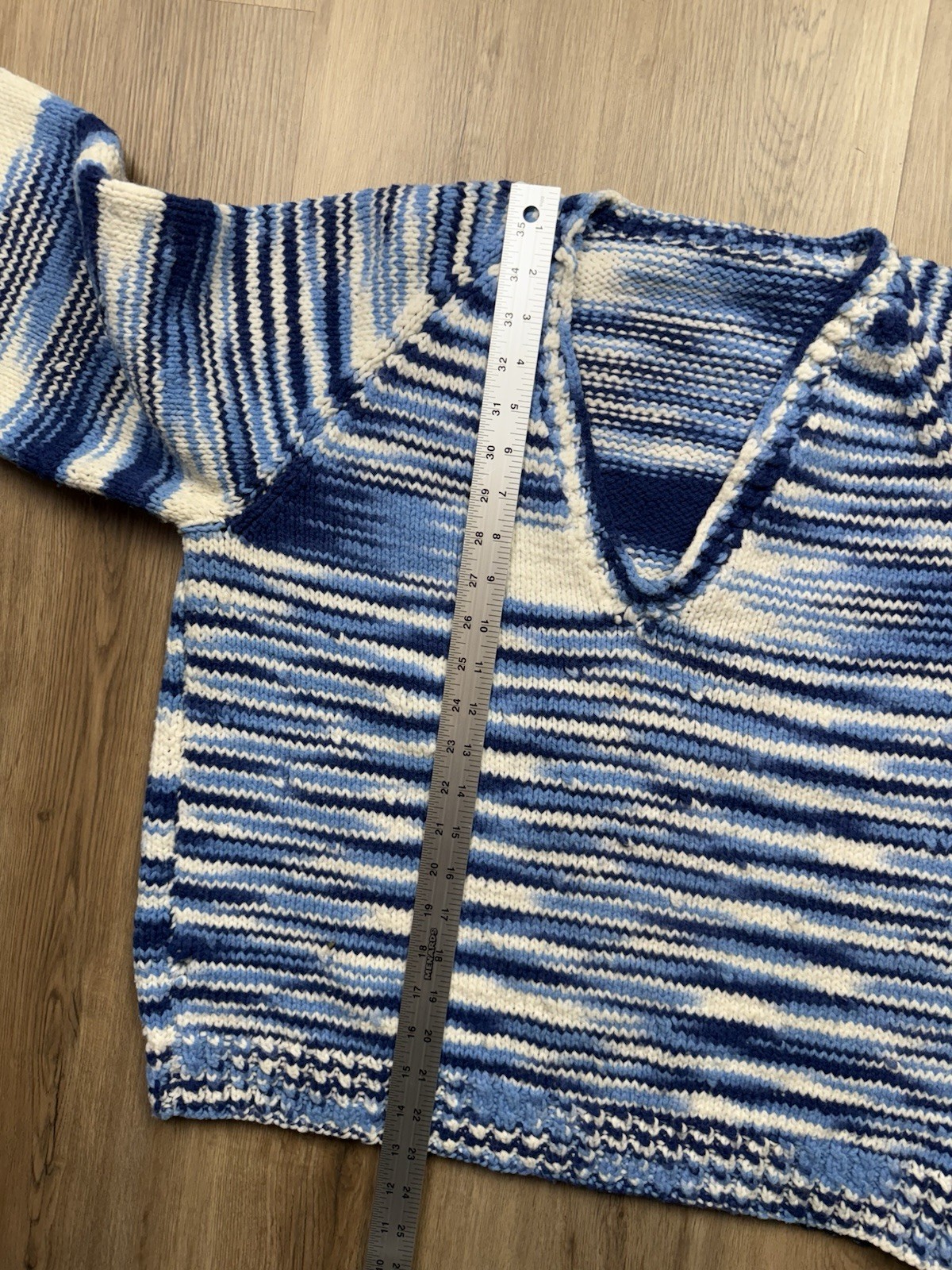 70s VINTAGE Handmade Static Striped Pullover Knit Sweater Size Small Blue Women