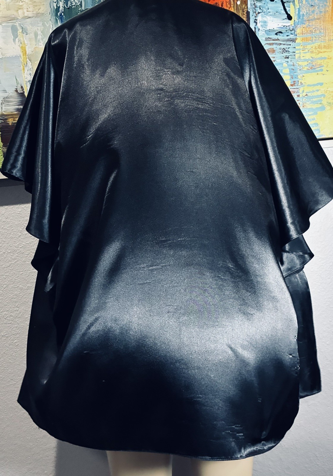 Vintage Black Satin Batwing Cape Jacket Robe M