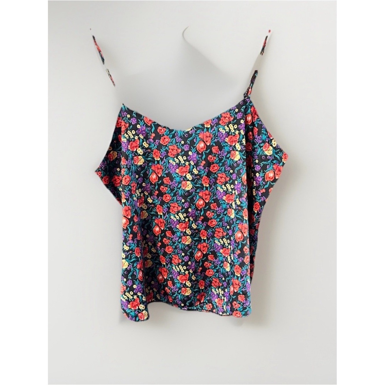 Source Unknown Black Floral Spaghetti-Strap Cami