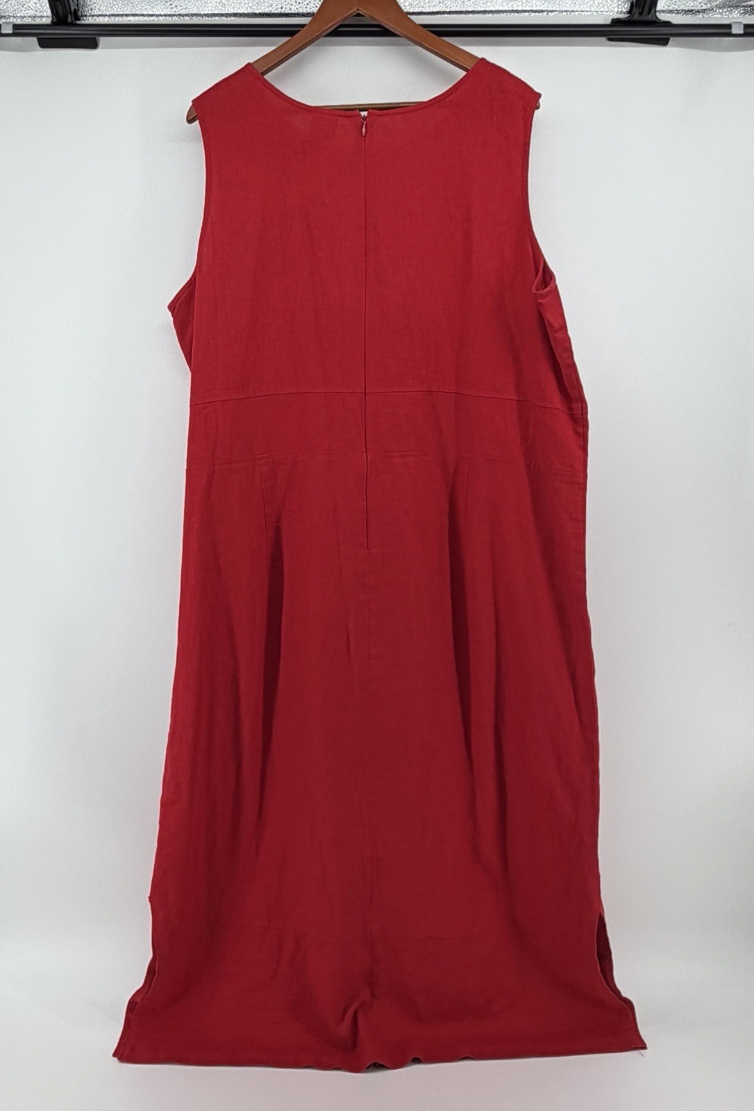 Vintage Studio C Plus 2pc Linen Blend Maxi Dress Blouse Set Red 22W 3X Pleated