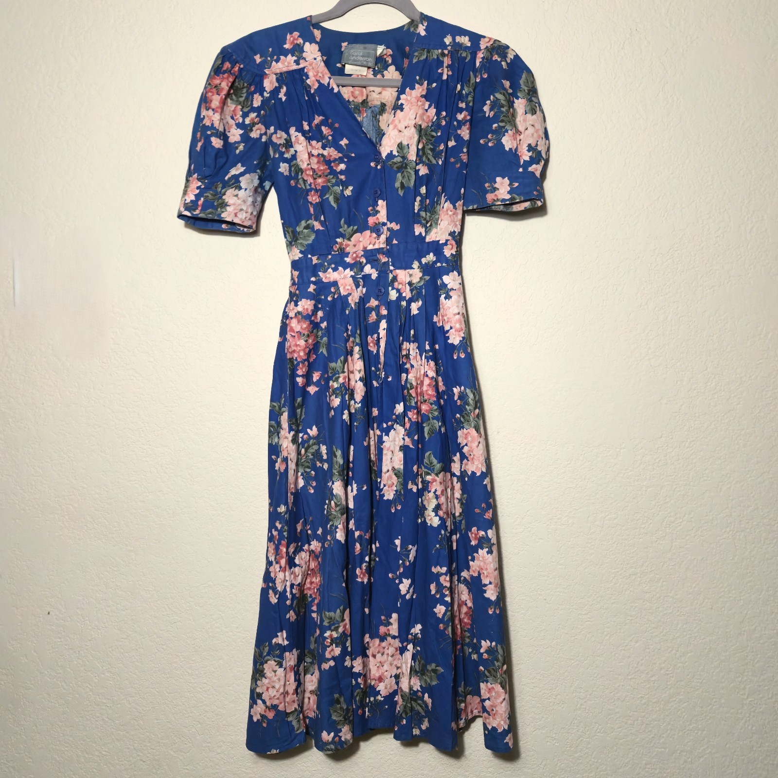 Vtg 90s Carol Anderson Petites Floral Midi Dress Pockets USA Cottagecore 2P