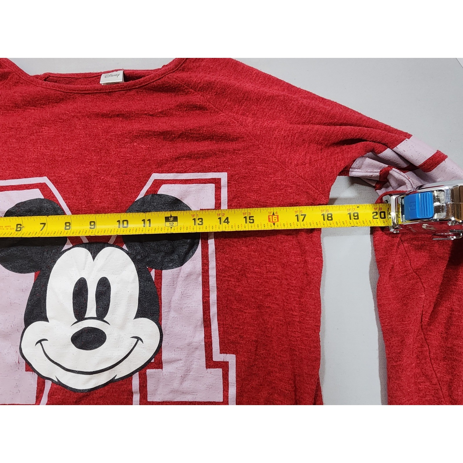 Vintage Disney Mickey Mouse Red Long Sleeve Varsity Graphic Tee Shirt Womens M