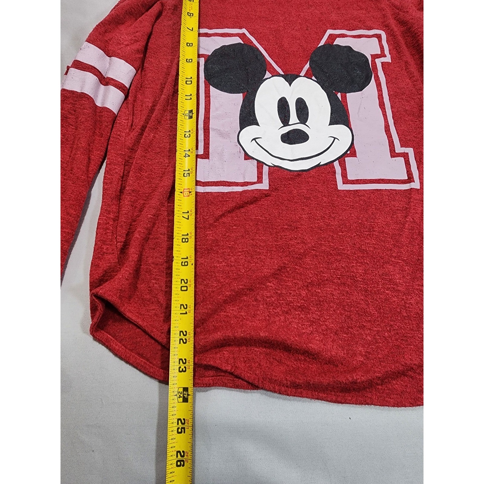 Vintage Disney Mickey Mouse Red Long Sleeve Varsity Graphic Tee Shirt Womens M