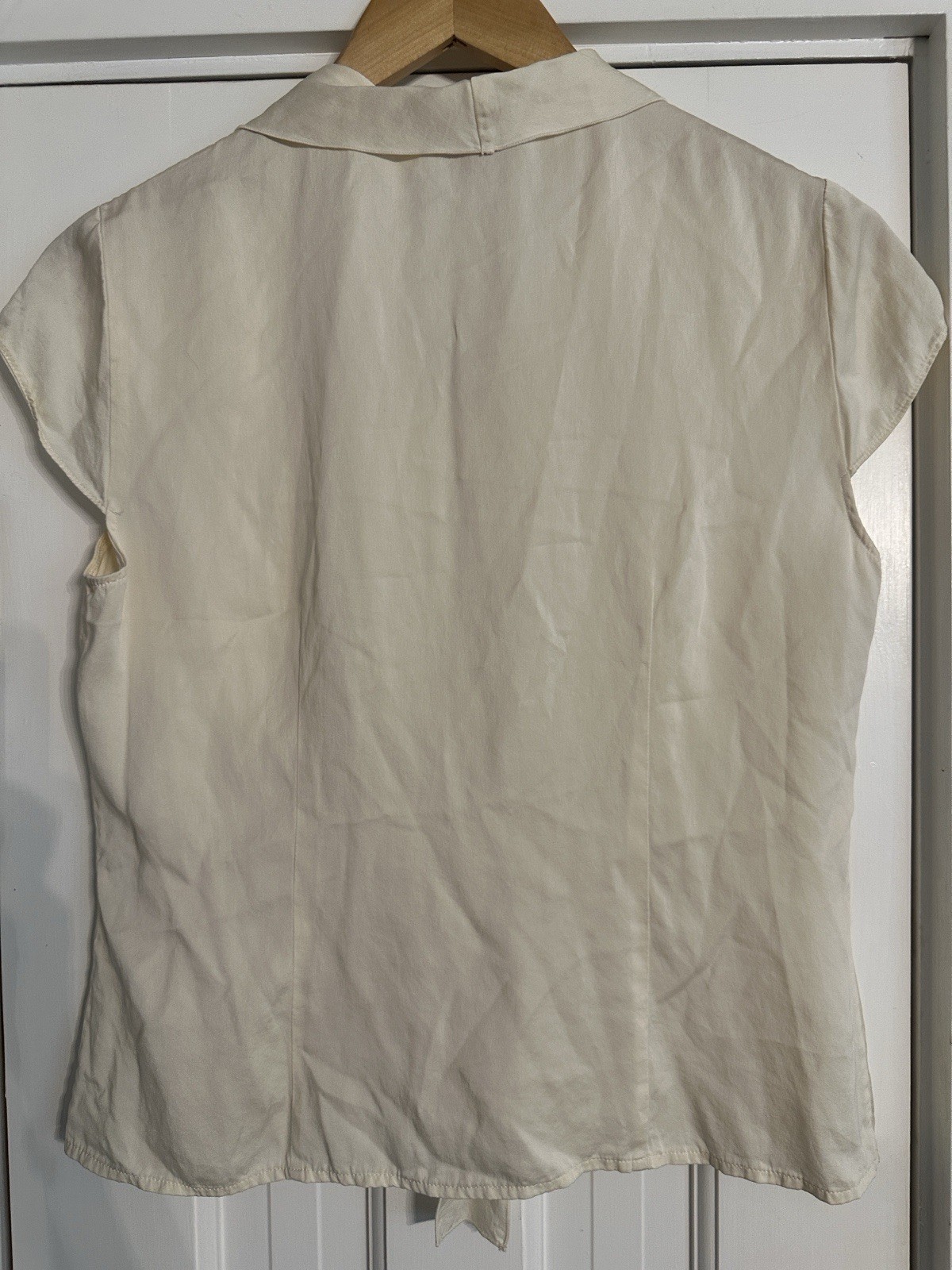 Vintage Talbots 100% Silk Pleated Blouse Shawl Collar Cream Cap Sleeve Size 10