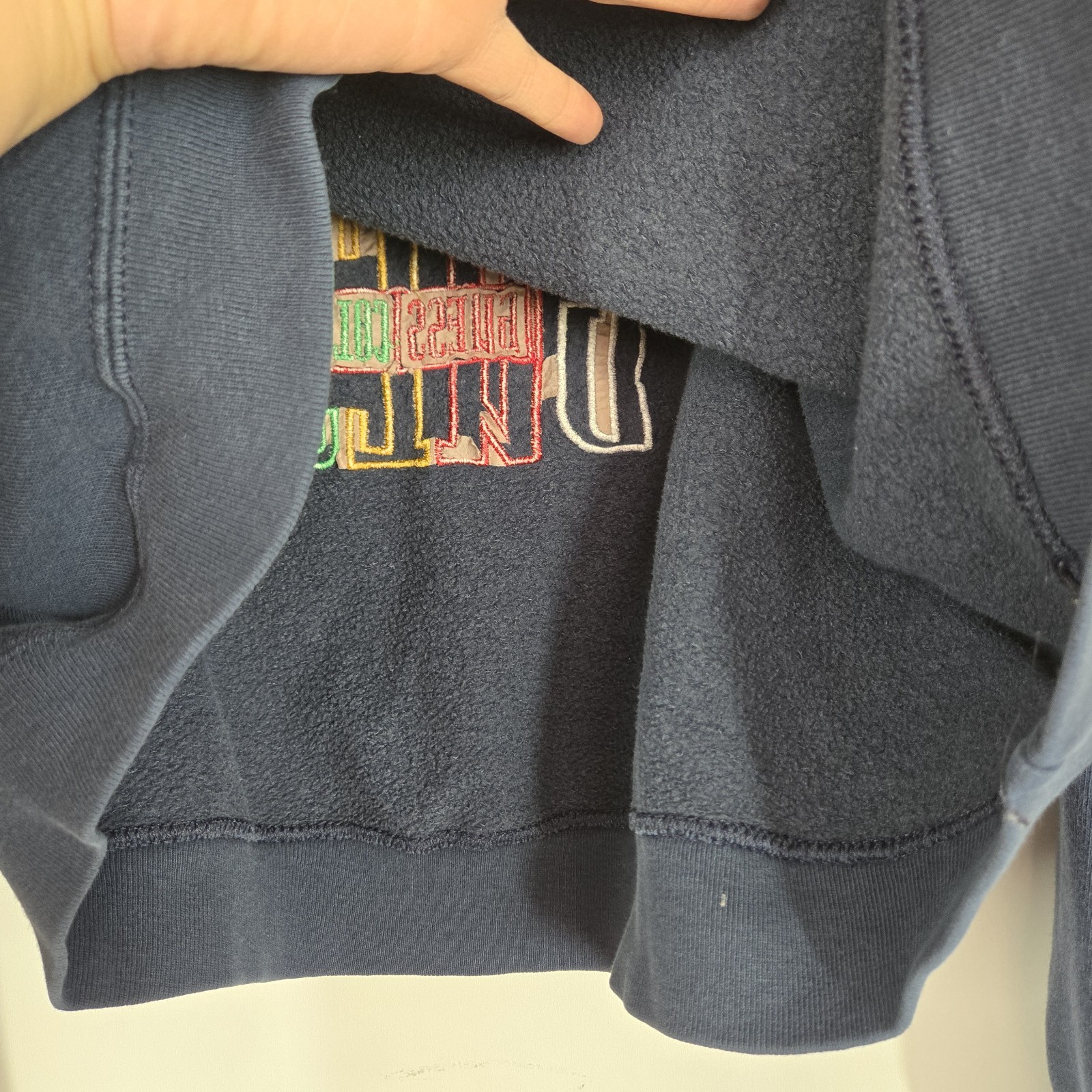 Guess Blue Embroidered Guess Colors Crew Neck Sweatshirt 1990s OSFM Cropped Boxy
