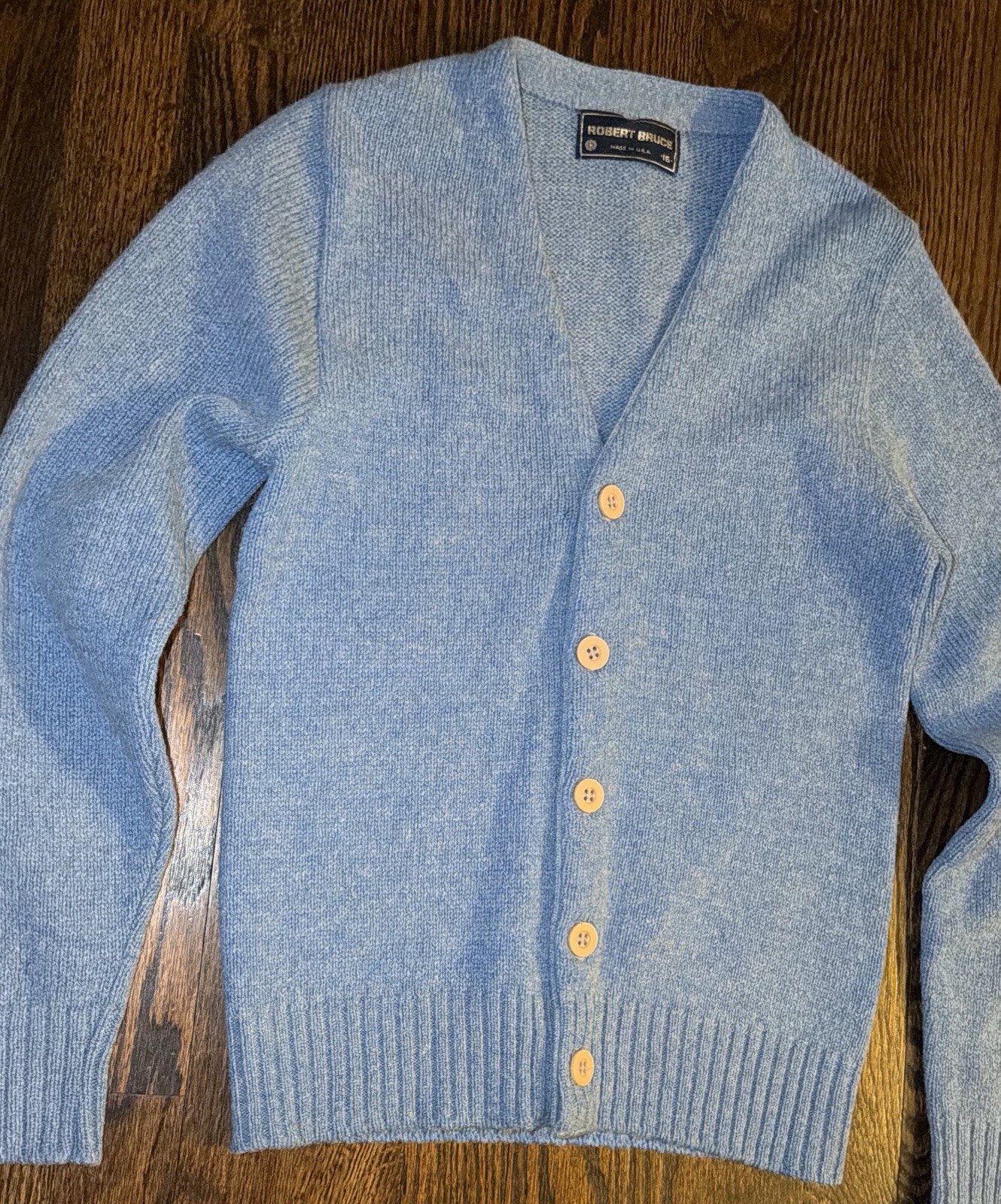 Vintage Robert Bruce Alpaca Wool Cardigan Union Made USA Blue SoftWarm Old Money