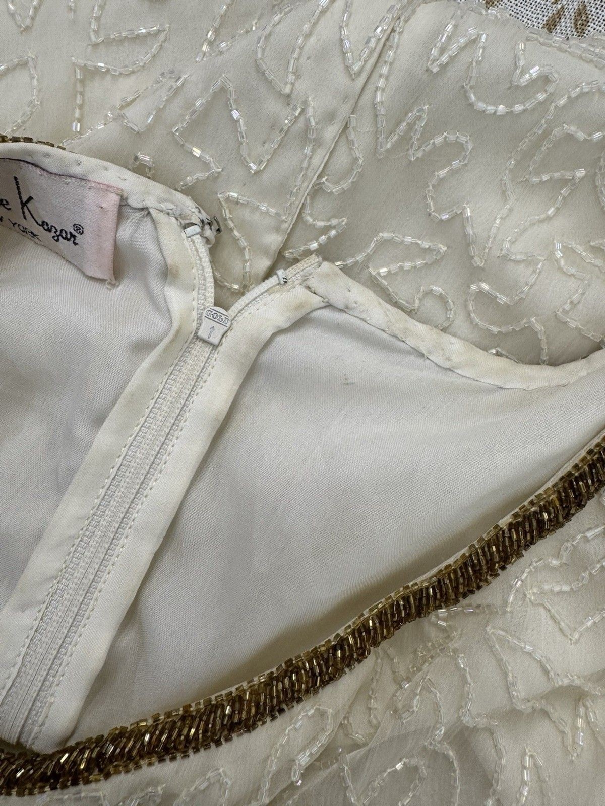 Laurence Kazar Wedding Ivory Gold Sequin Beaded Lace Blazer Jacket 2XL