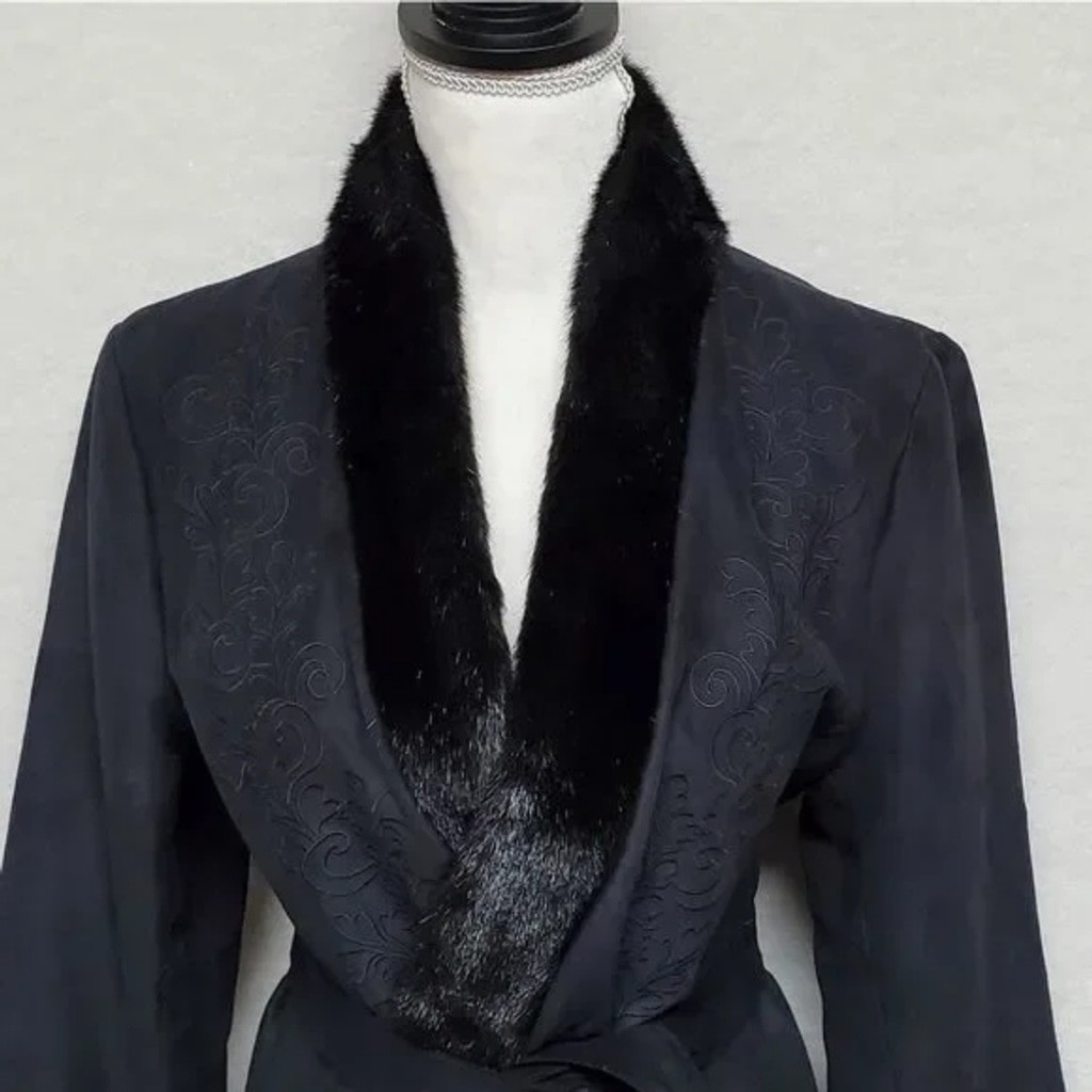 80s Vintage Extra Point by Reference Point Black Faux Suede Faux Fur Belted Coat