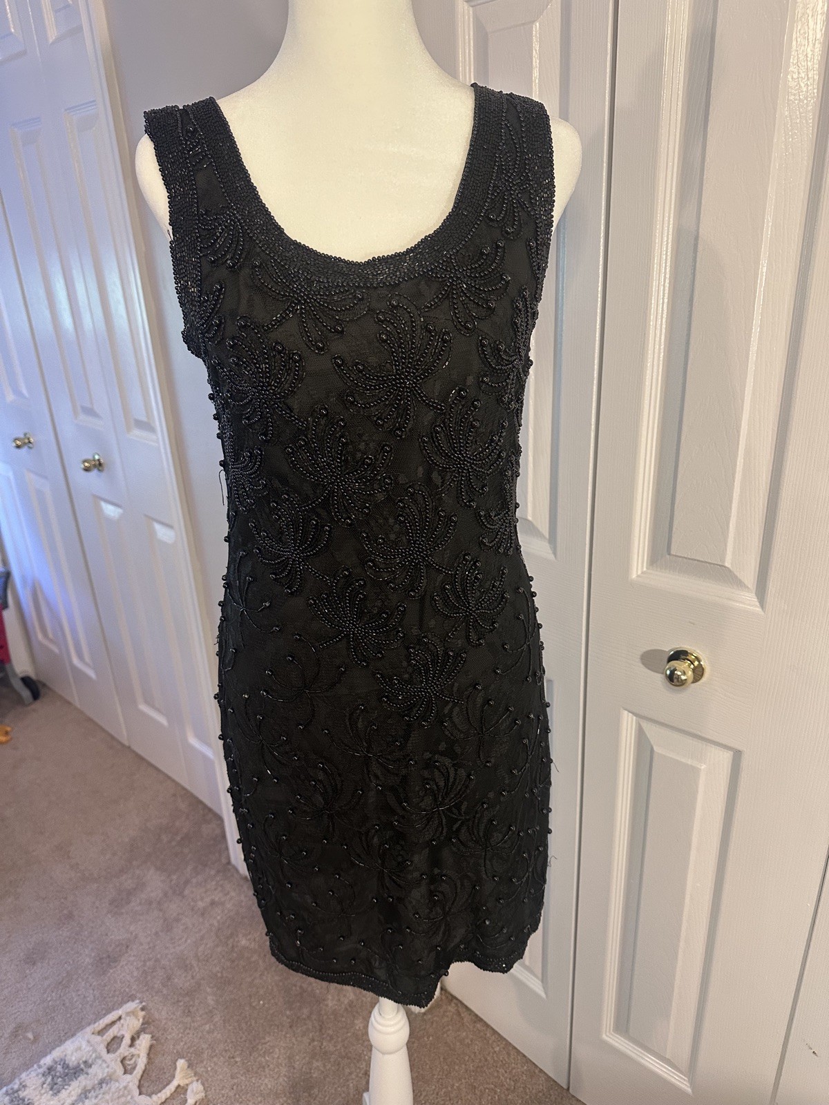 Vintage Black Beaded Cocktail Dress &Jacket Set. Scala Milan Paris LA Size Small