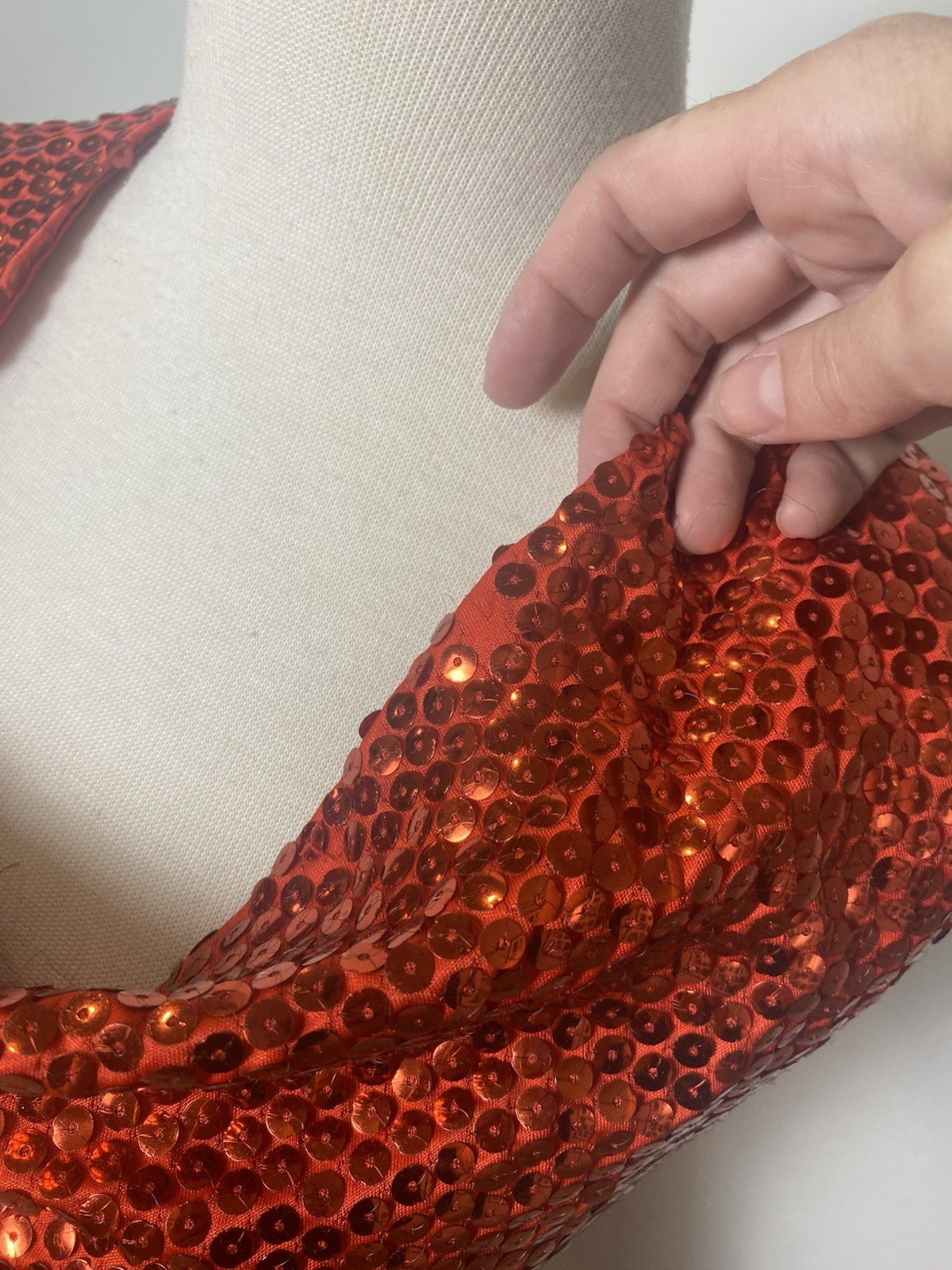 VTG 70’s Red Sequined Fitted Halter Gown Dress S Women’s Party Formal Cocktail