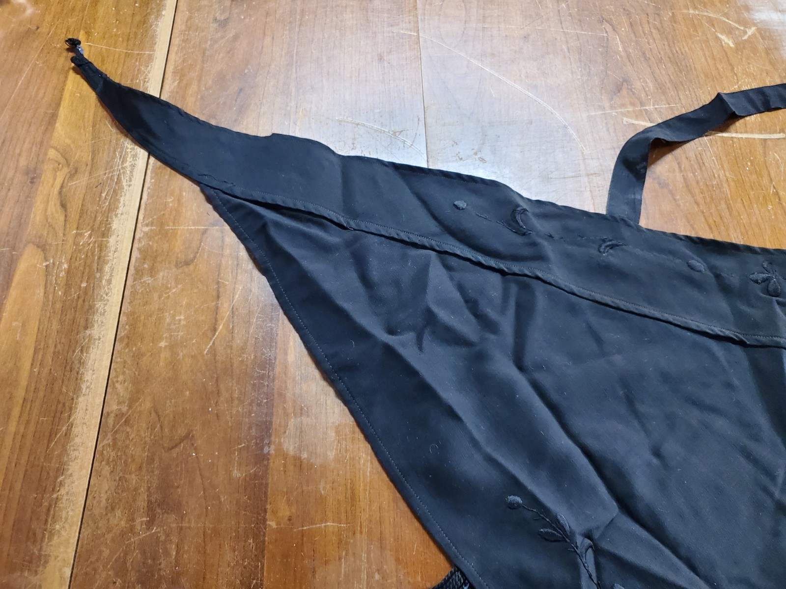 Antique Victorian Mourning Shawl Cape, Embroidered Black with Fringe, Lined