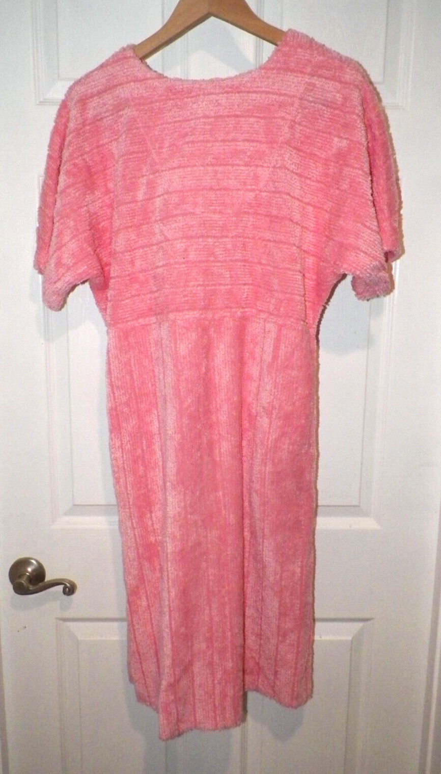 VTG STAN HERMAN CHENILLE PULLOVER 1/2 ZIP FRONT HOUSE DRESS PINK SZ S NWT