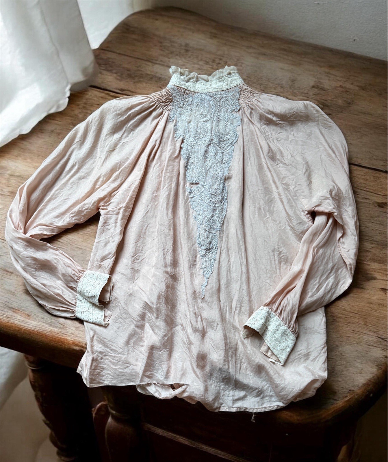 True Vintage Rare Victorian-Edwardian Blush Silk Lace Blouse
