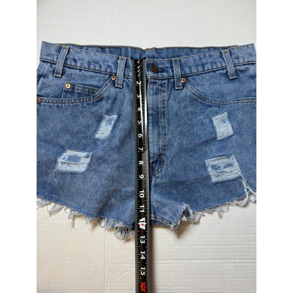 Levis Orange Tab Vintage High Waisted Distressed Denim Cutoff Shorts Light Wash