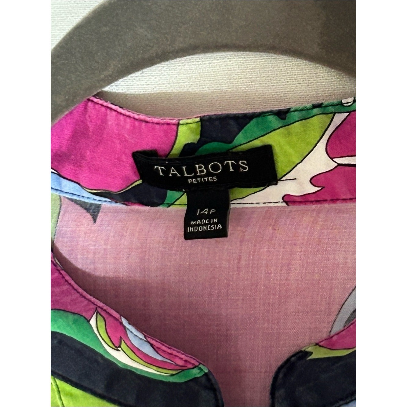 Talbots Retro Pucci Inspired Pink, Green & Navy Paisley-Print Long Sleeve Blouse