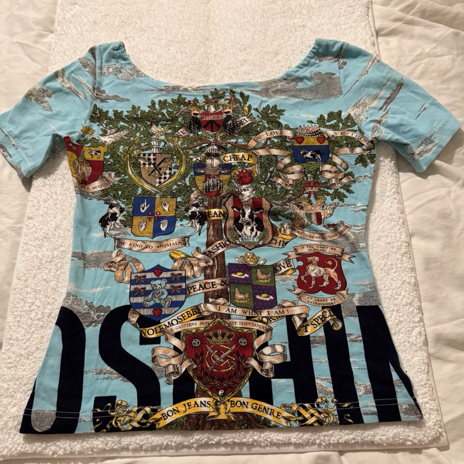 RARE Vintage Y2K Moschino Jeans « Cloud and Tree » Women&rsquo;s Tee Size IT 48 US 10