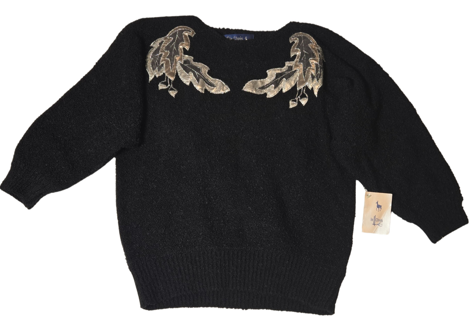 Vintage LE CHOIS Sweater with Silver Faux Leather NOS 1980s DYNASTY GLAM – SZ LG