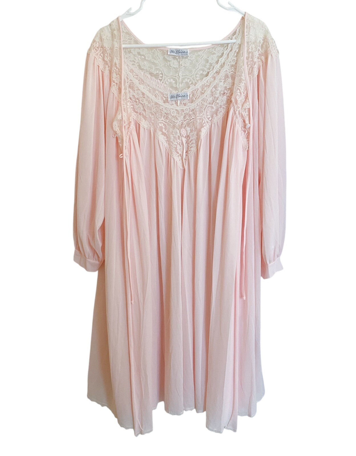 Vintage Miss Elaine Pink Peignoir Nightgown Robe Set Lace Nylon Size Medium EUC!