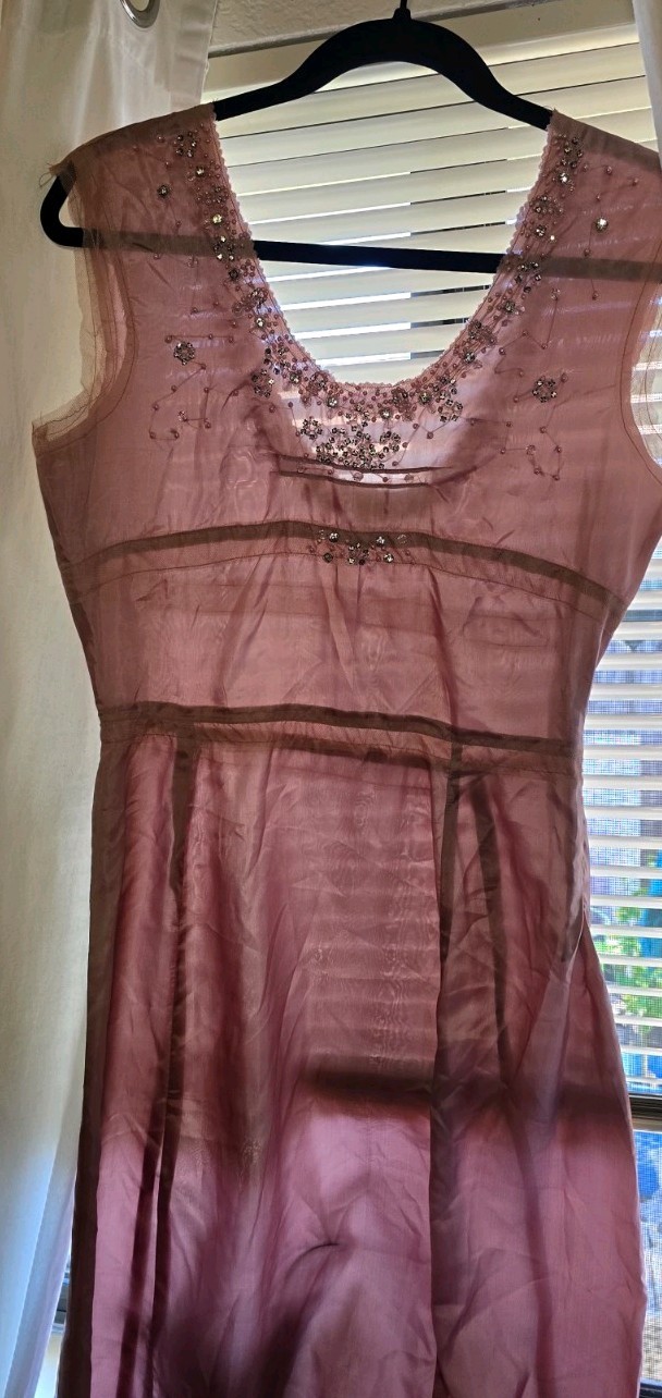 Blush Pink Beaded Sheer Mid-length Vintage Style Dress With Slip Size M