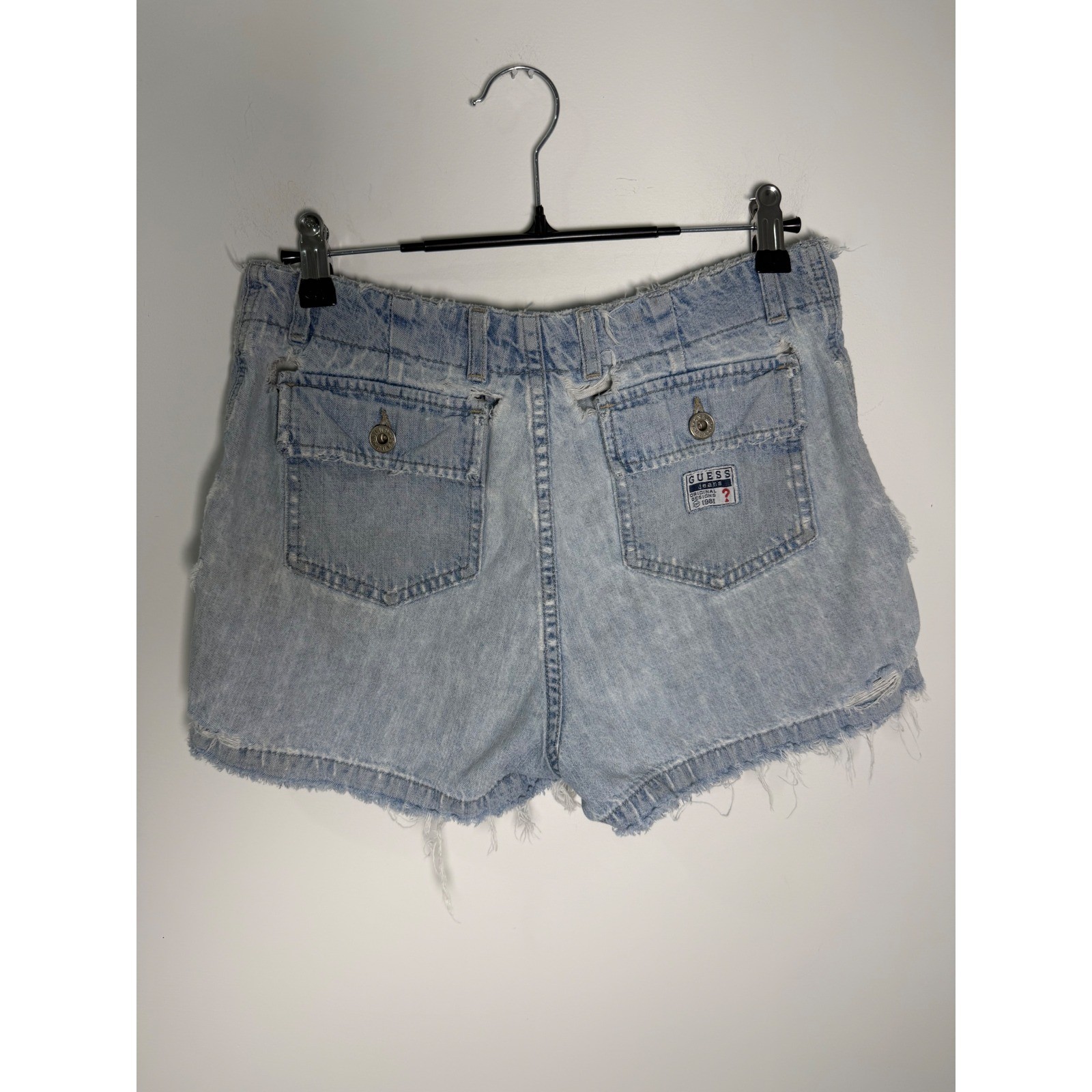 Vintage Guess Jeans Distressed Denim Shorts Light Wash USA Made Size 28 11984