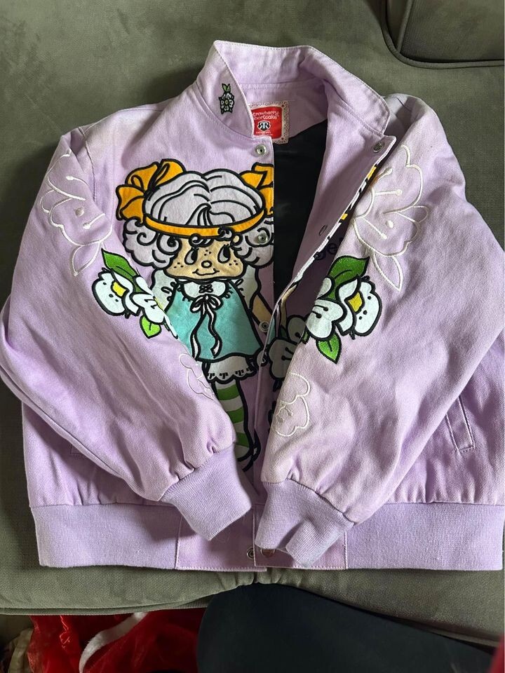 Vintage Lavendar Strawberry Shortcake Angel Cake Bomber Jacket