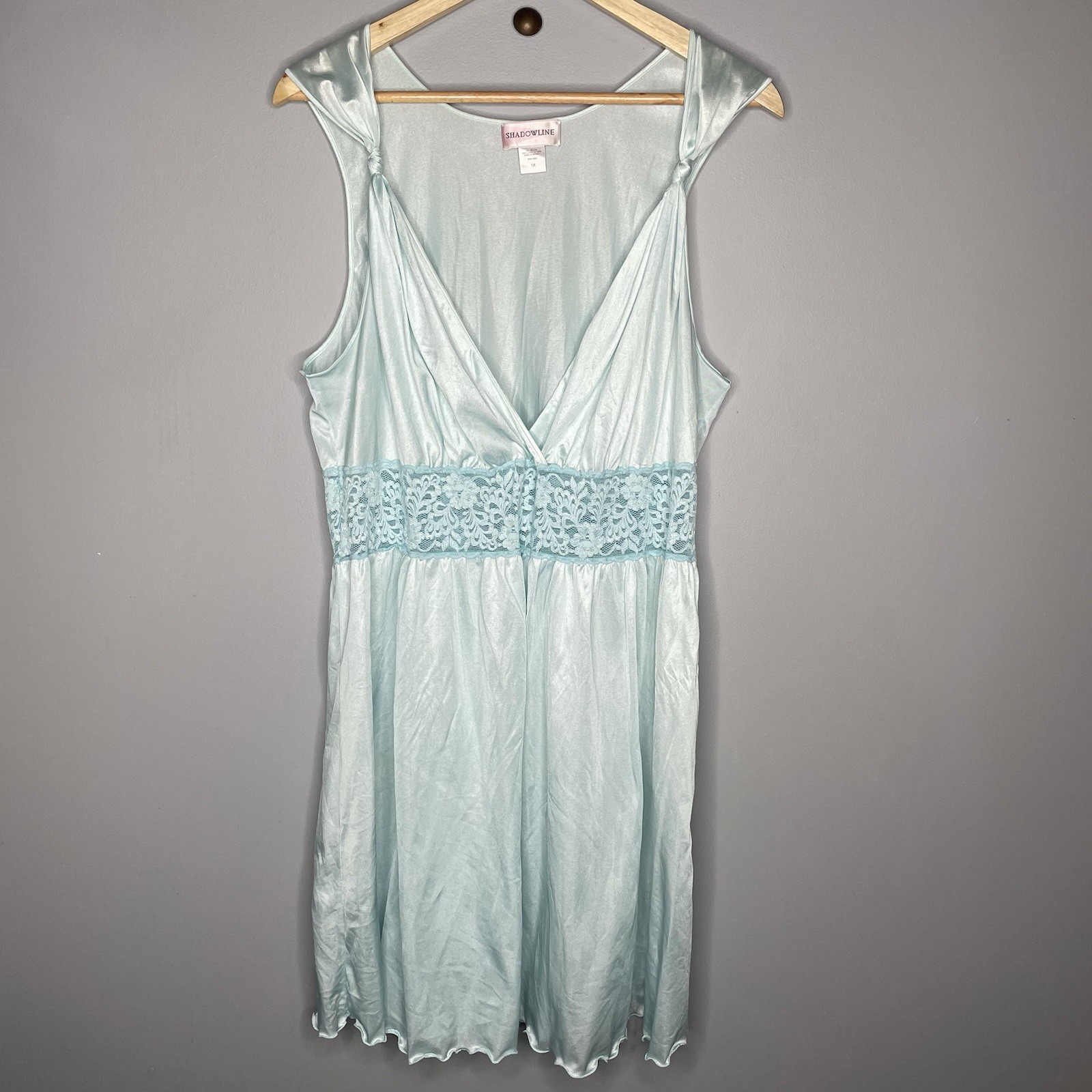 VTG Shadowline Ice Blue Fit & Flare Short Nightgown Lingerie Sexy 1X Lace