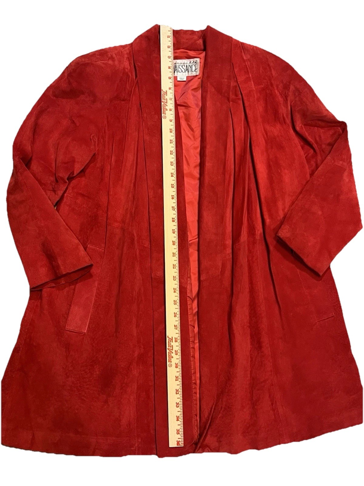 Vtg 80s 90s LaNouvelle Renaissance Women’s M Red Suede Leather Swing Coat Gen X