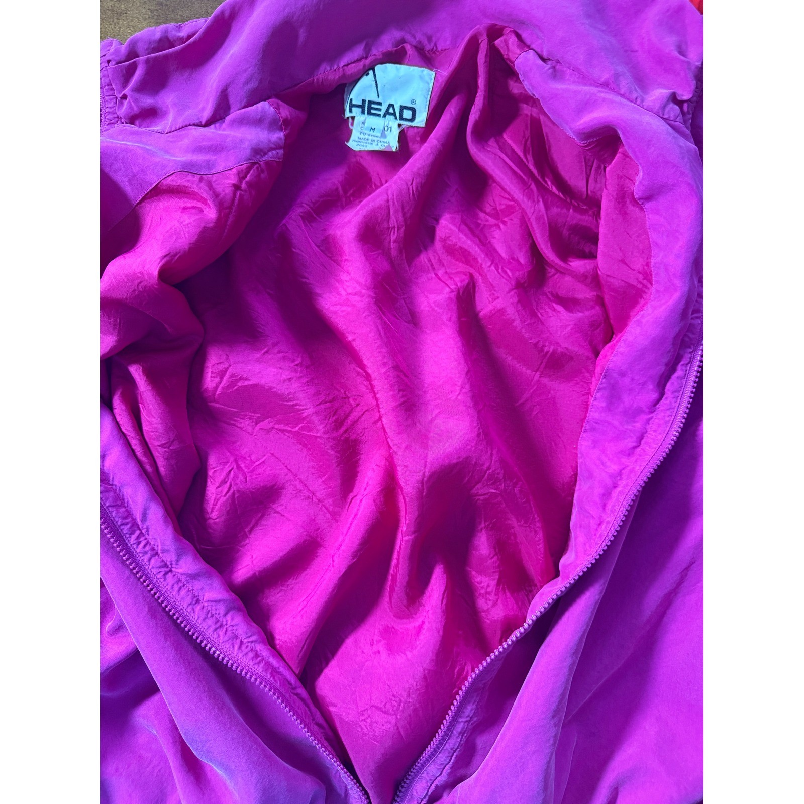 Head Silk Bomber Jacket Womens Medium Pink 90s Vintage Ruched Zip Funnel Neck