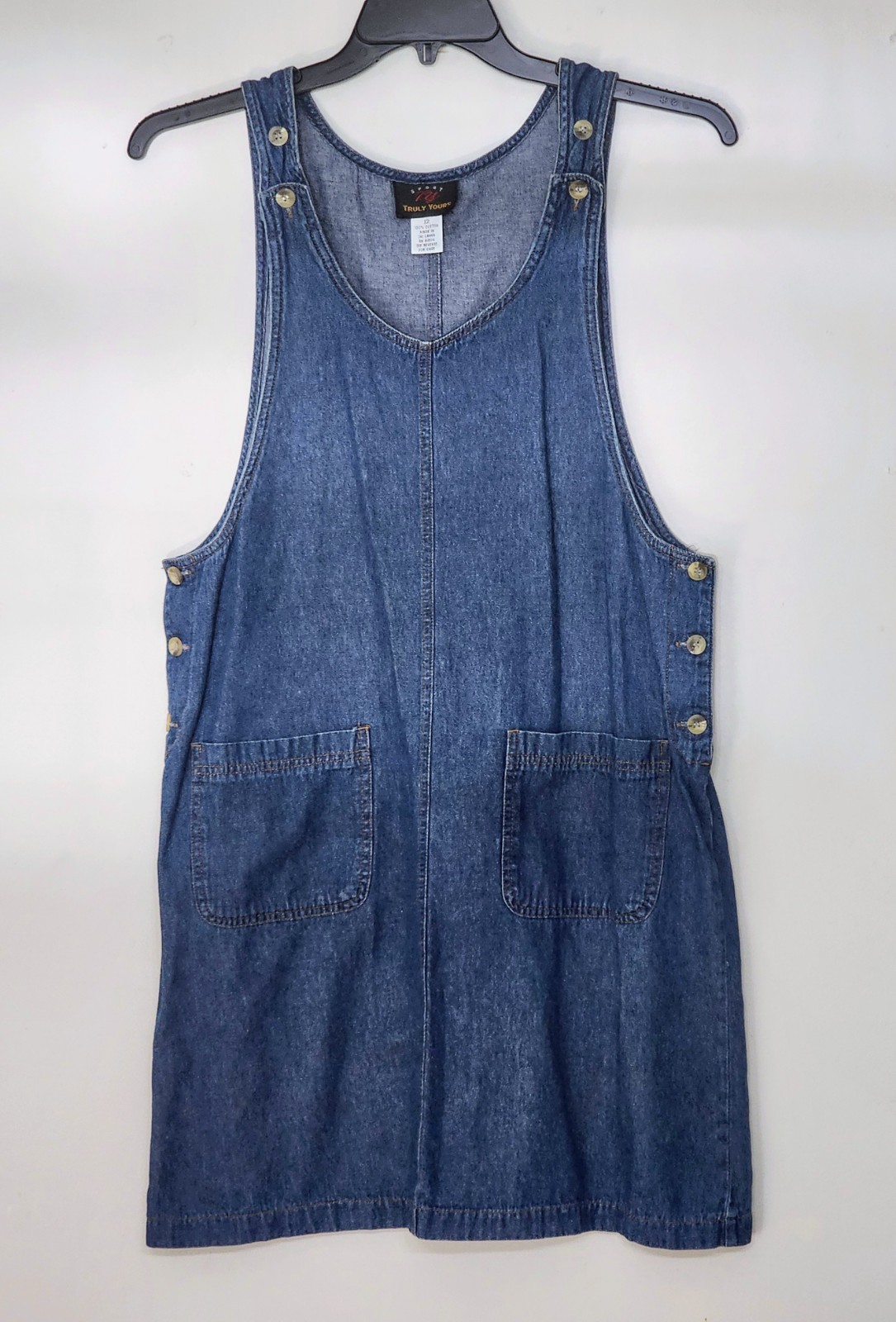 Vtg Truly Yours 90&rsquo;s Blue Denim Jean Dress Cottagecore Teacher Pockets Womens 12