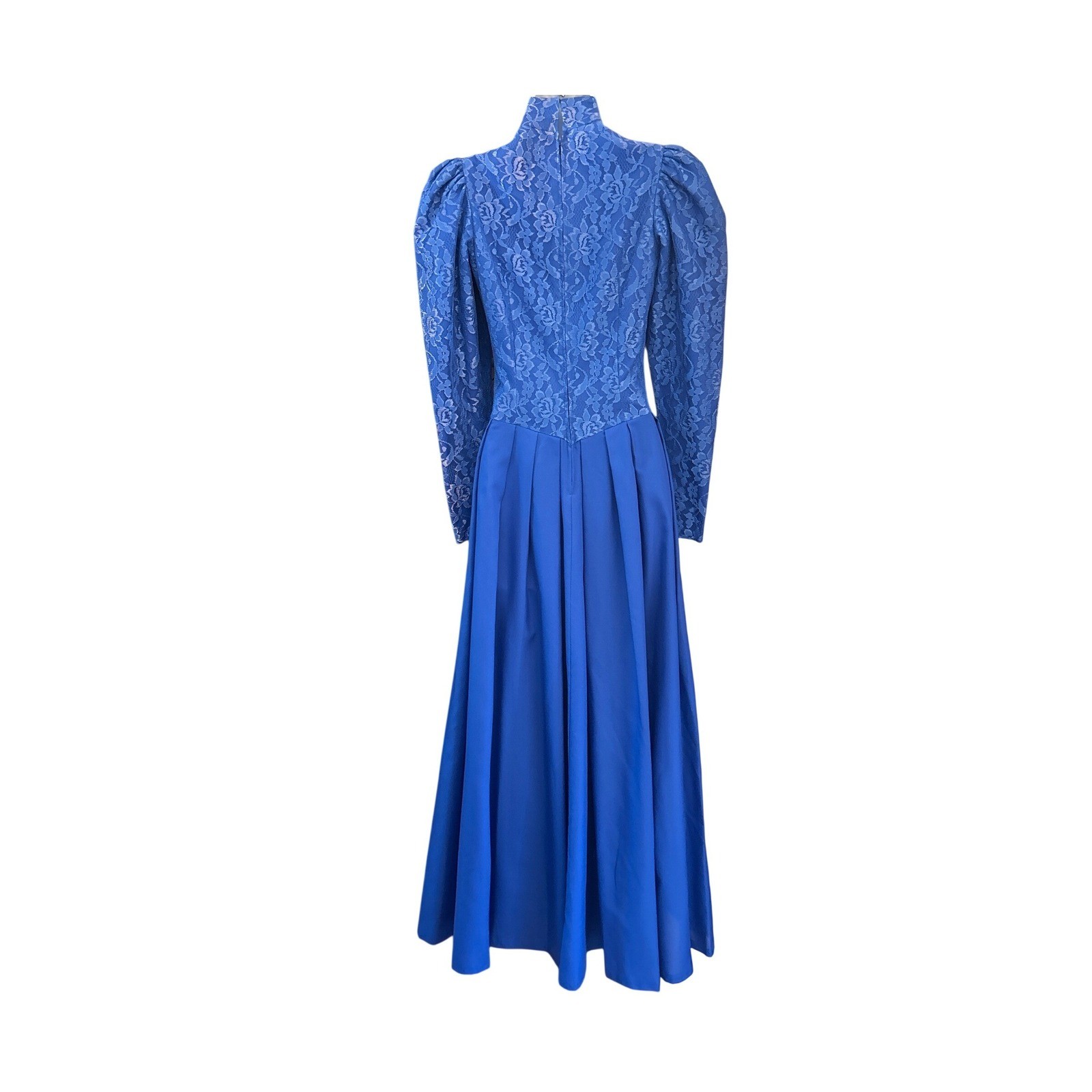Vintage Unbranded Royal Blue Lace Maxi Dress Victorian Goth Prom Gown