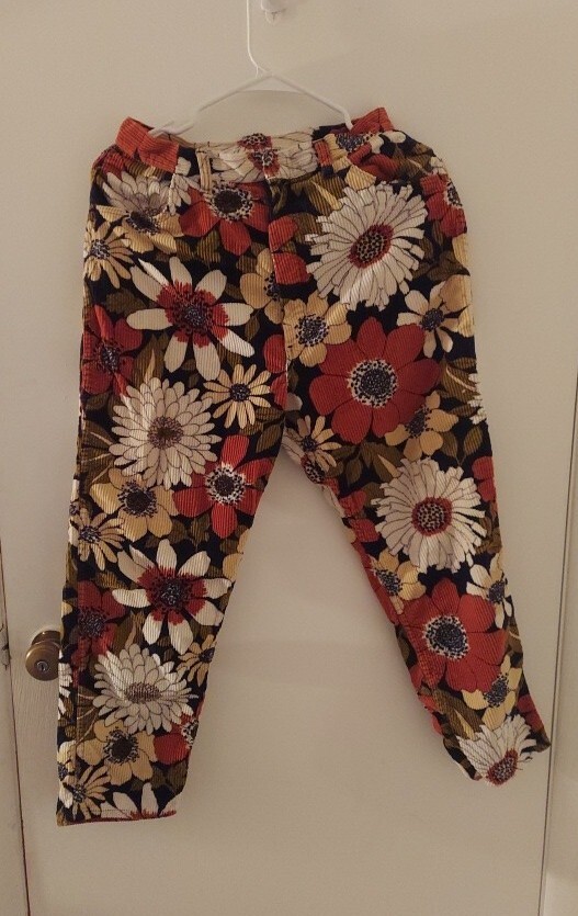 Vintage Corduroy Flower Pants 36.5&Prime; Length, 29&Prime; Waist.