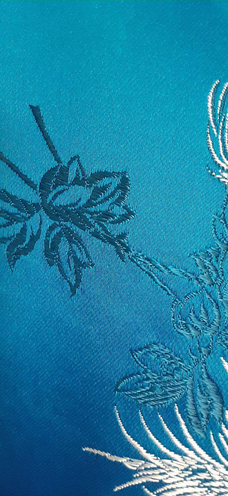 VTG Harilela&rsquo;s Custom Oriental Peacock Blue Satin Floral Swing Coat Hong Kong L