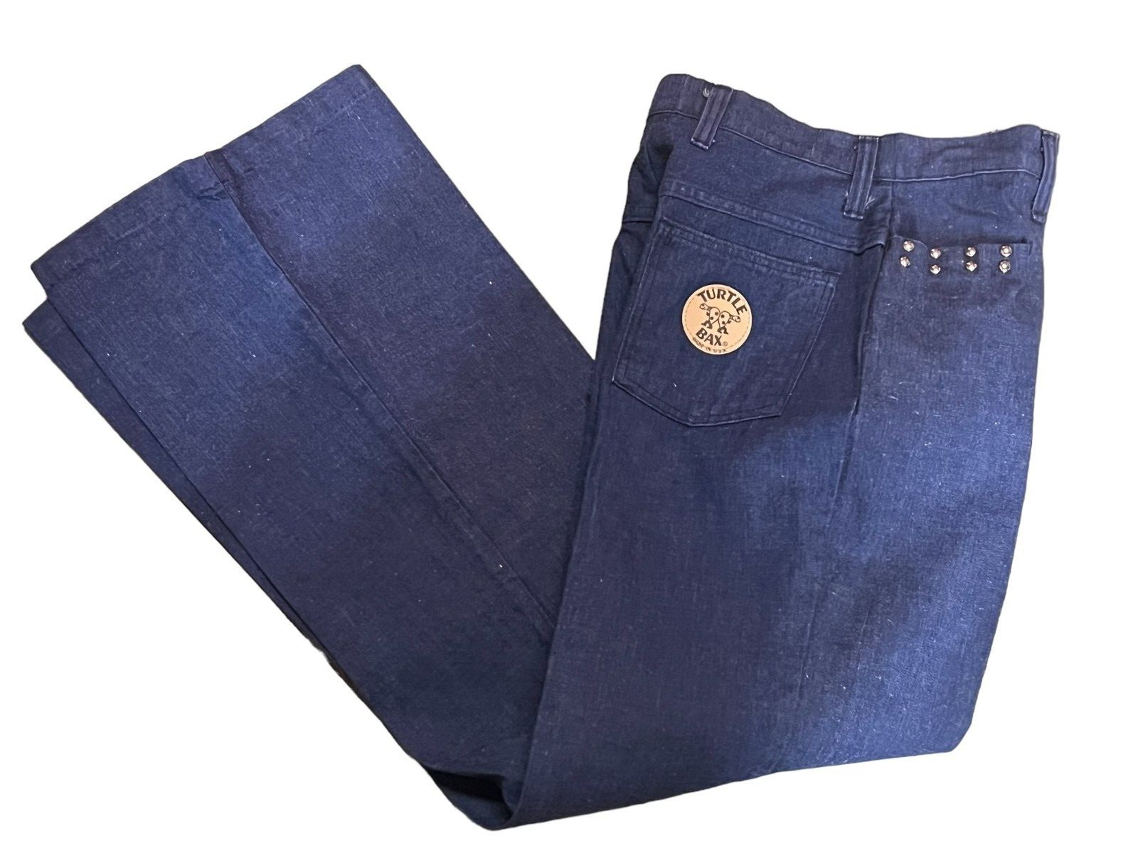 NOS VTG 70s Bell Bottom Jeans 28 High Waist x 31.5 DENIM BLUE Turtle Bax Pants