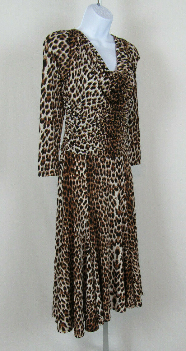 VTG 1980s 90s SHARON MAX LEOPARD PRINT POLY LYCRA STRETCH DRESS DRAPING