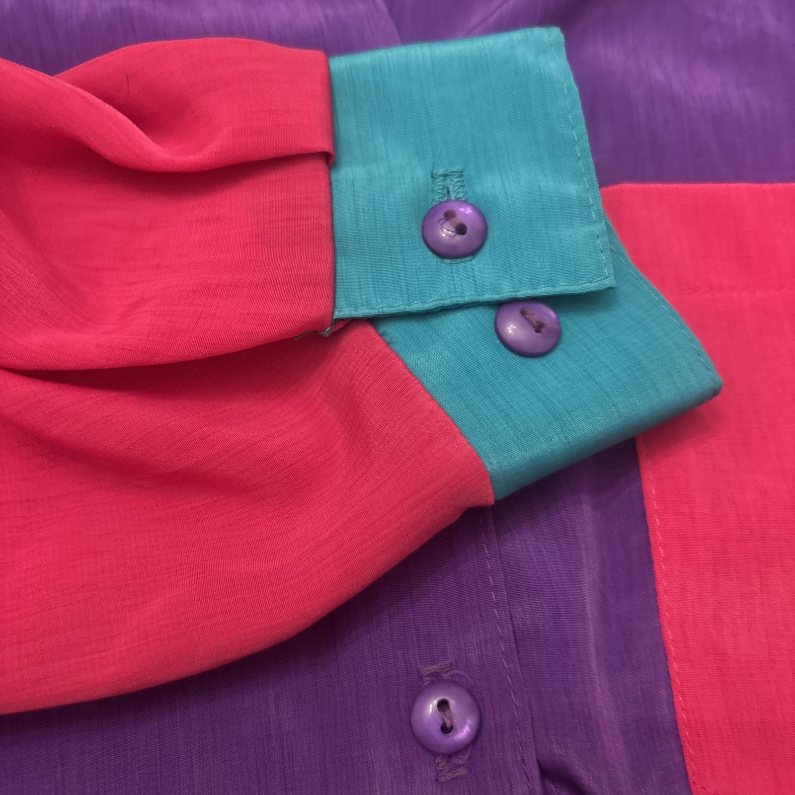 Vintage 90s Color block Button Up Shirt Purple Pink Green Diversity Size 12