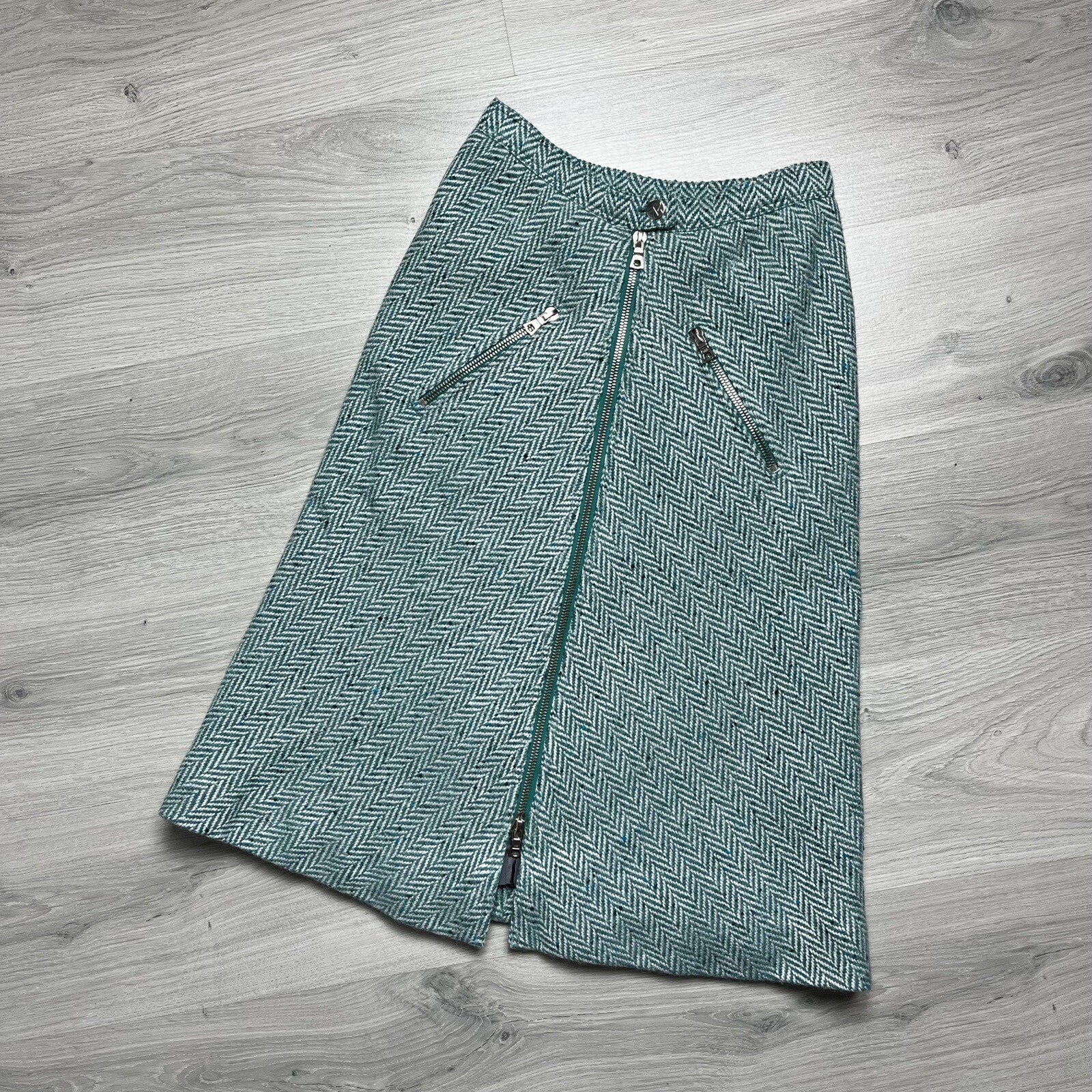 Vintage 1970&rsquo;s COURREGES Paris Green Wool A Line Skirt
