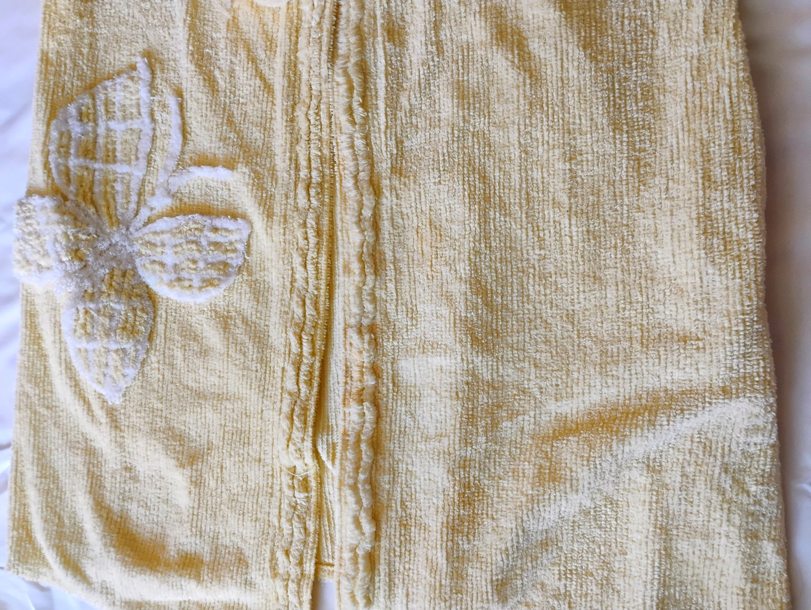 Vintage 70s Stan Herman Yellow Chenille Terry Robe Butterfly Decal Wrap Belt M