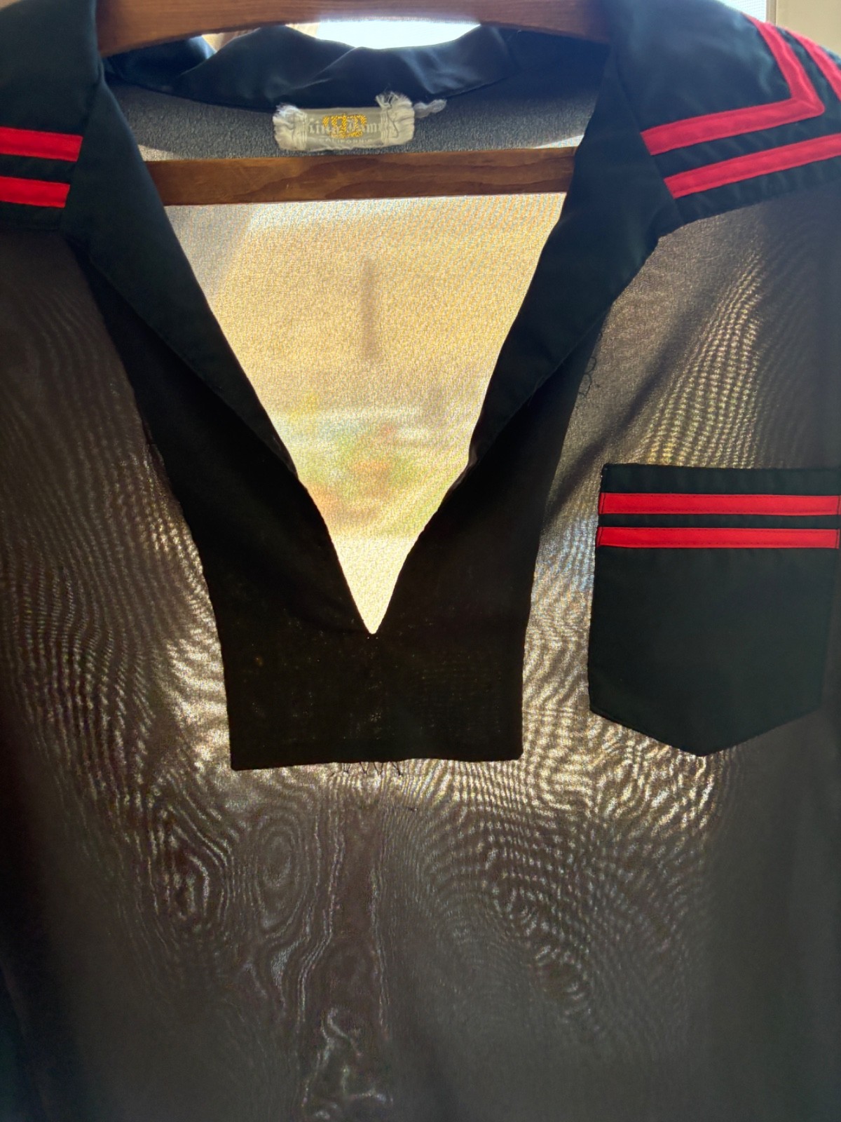 Vintage 1970s Disco Sailor Top Thin Black Red S Studio 54 Club