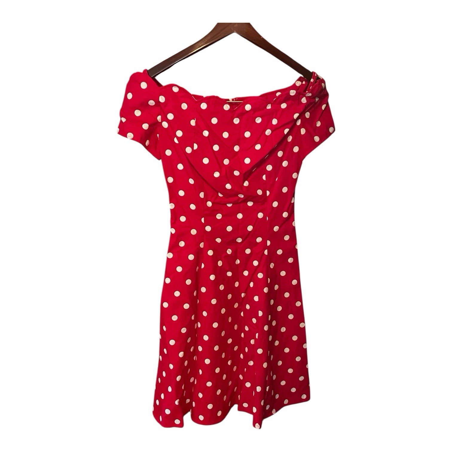 Vintage 80s/90s Red & White polka dot off the shoulder A line dress Byer Too! 5