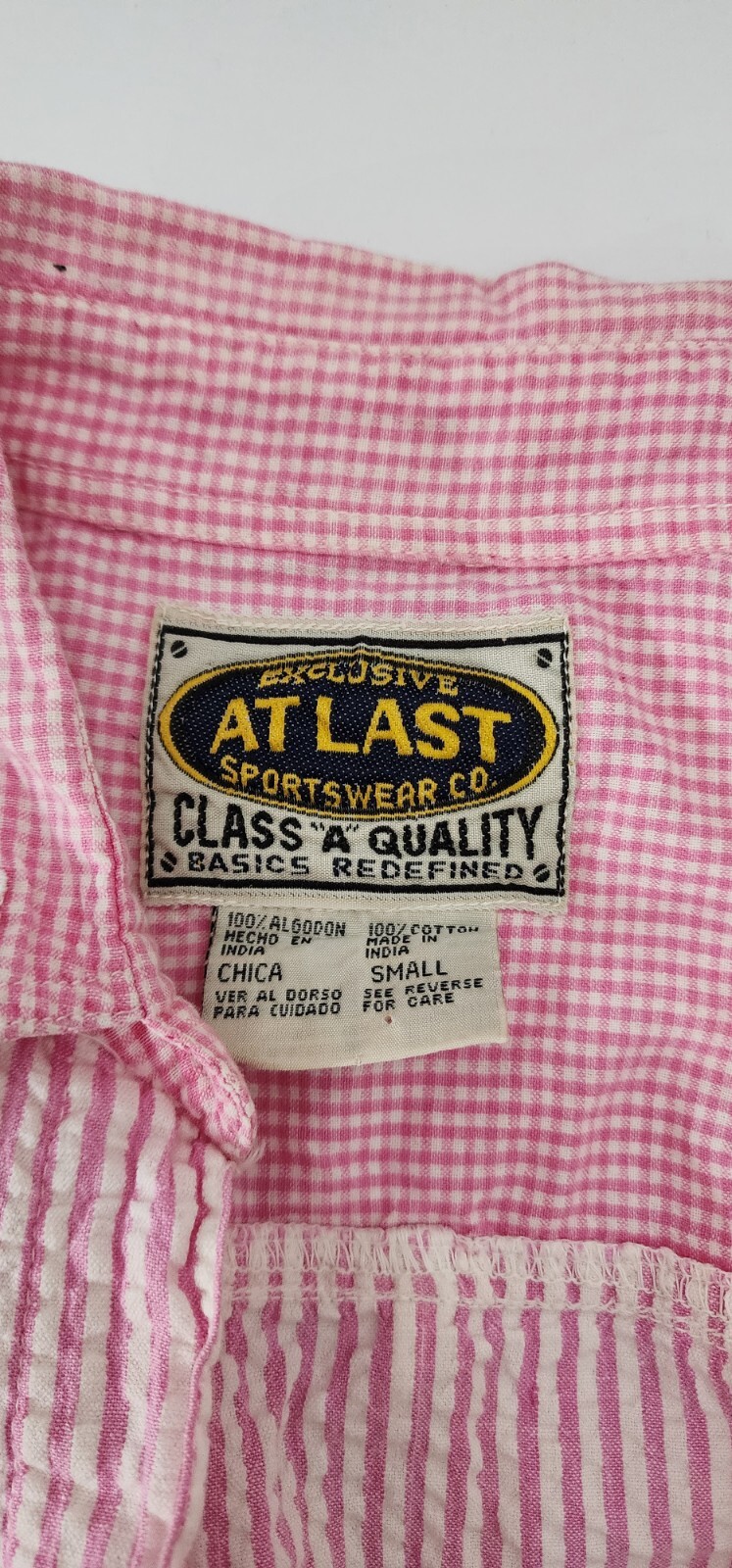 Vintage Pink And White Gingham.sleevless Button Up