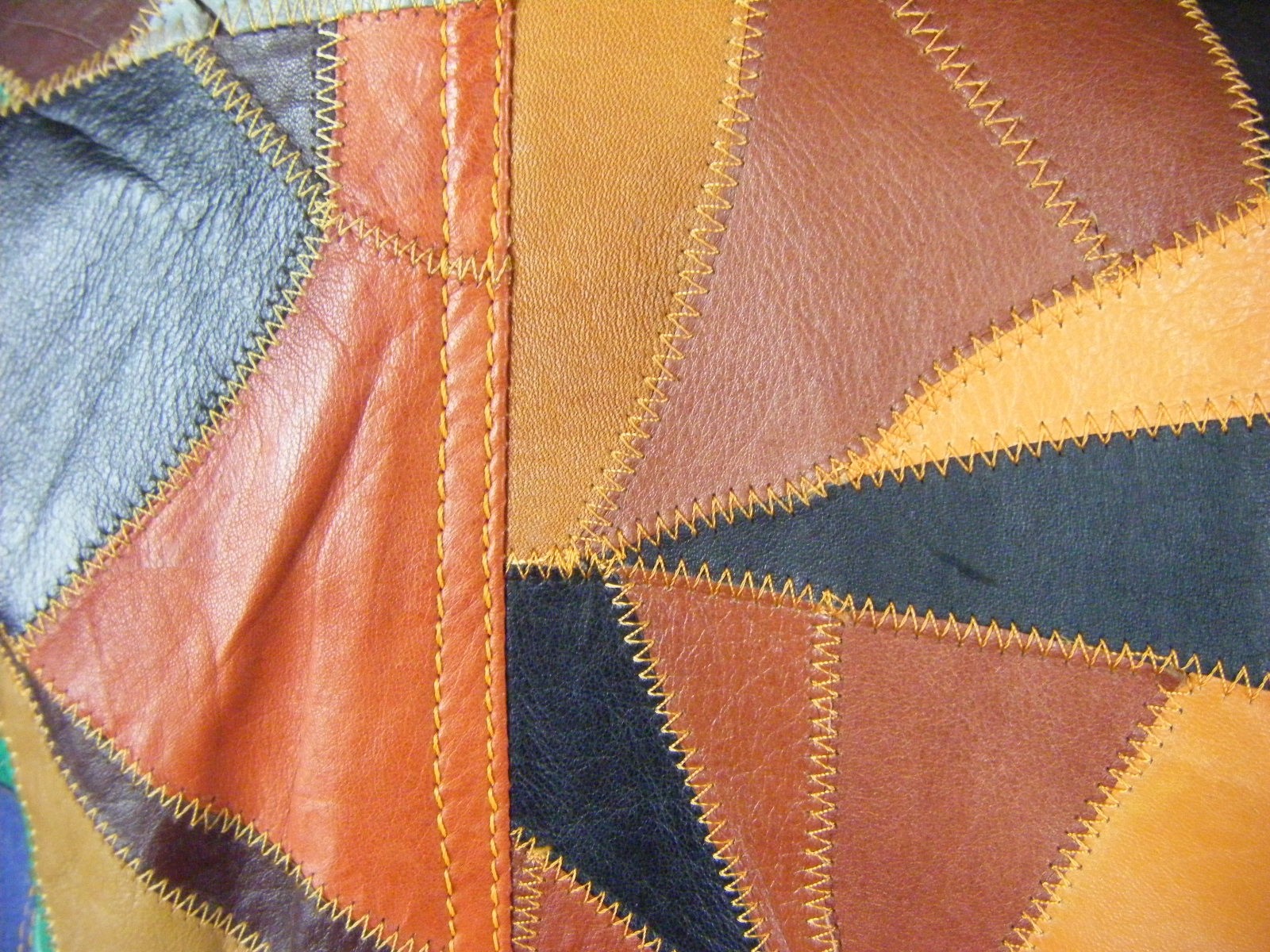 ROSEMARY Vtg 70 Leather Patchwork Denim Jacket-Bust 35/2XS-XS