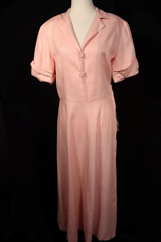 Vintage 1950&rsquo;s Deadstock Pink Linen Gabardine Dress Size 14-16 Excellent Cond