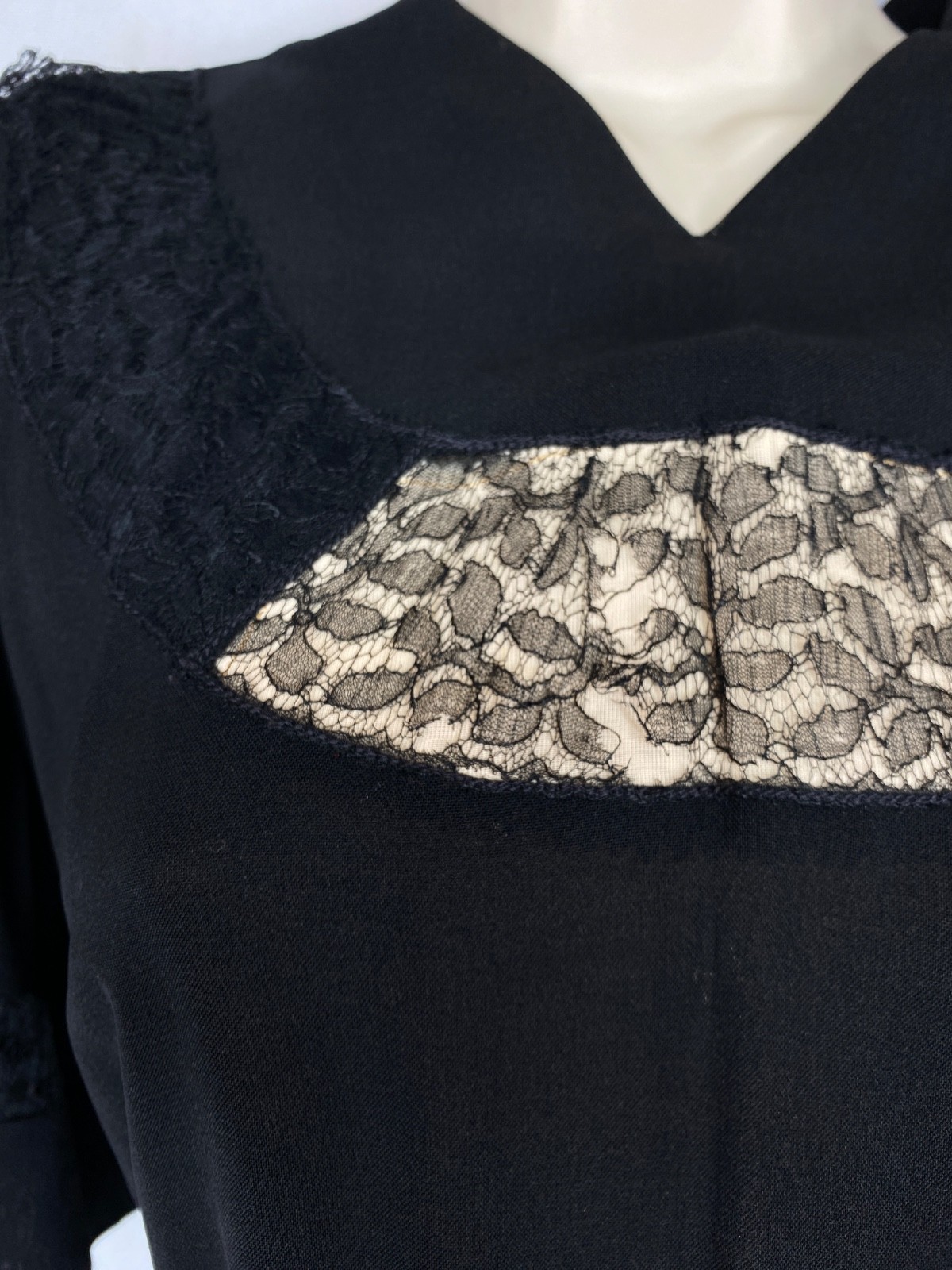 Vintage 1940s black midi dress set M short sleeve jacket rayon lace