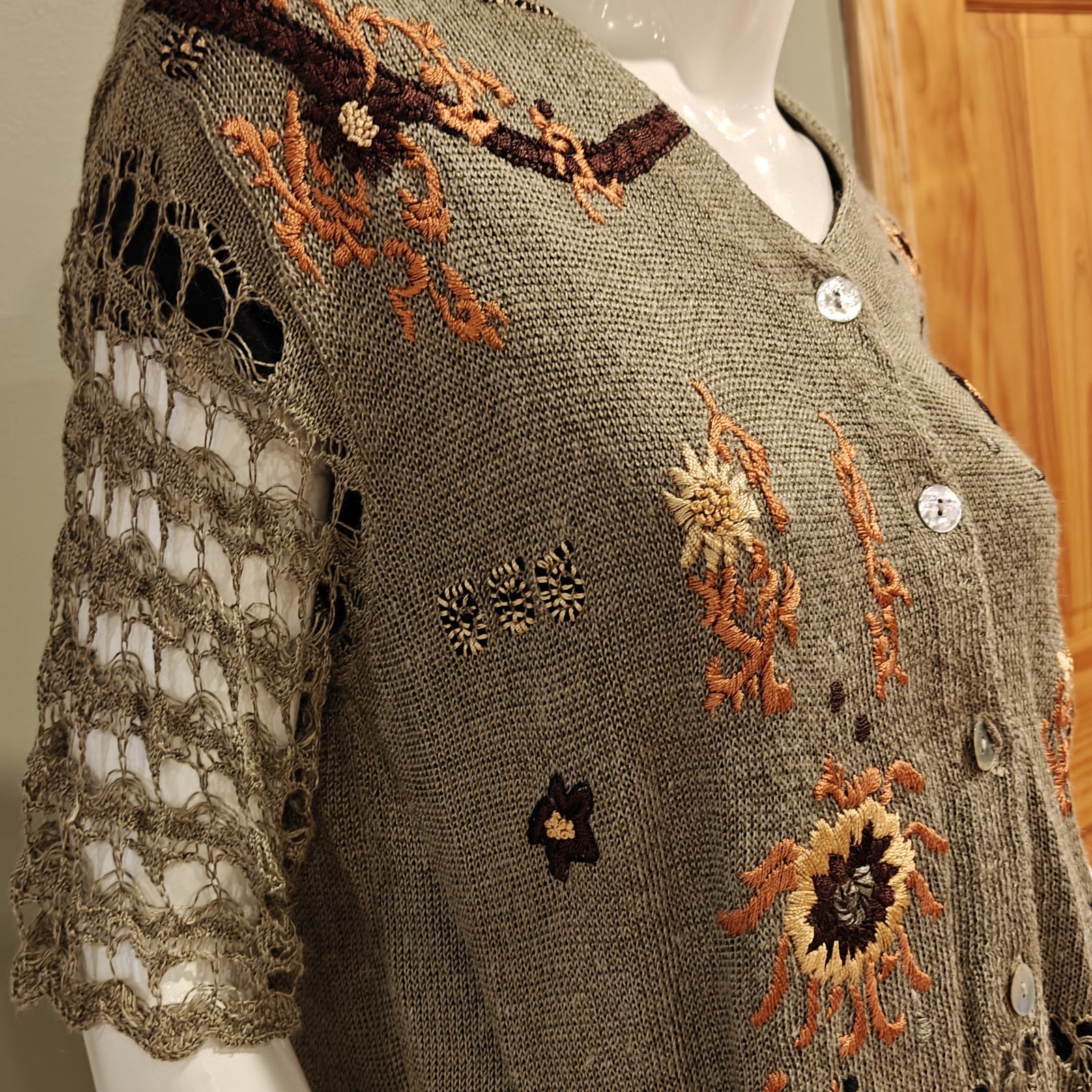 Vintage Carol Little Deadstock Delicate and Detailed Large Cardigan Sage NWT