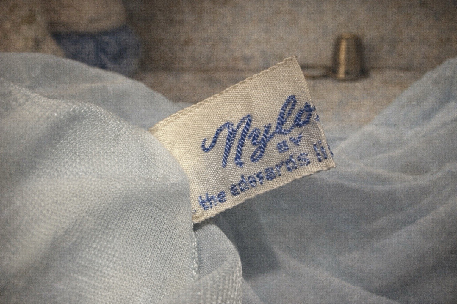 Sheer Light Blue & Lace Long Nylon Nightgown 1950s-60s Edwards Lingerie Size 32